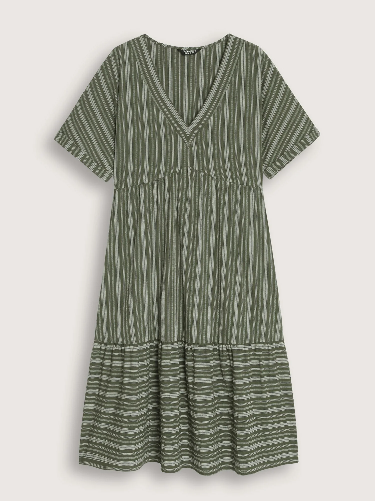 Striped Print V-Neck Midi Dress