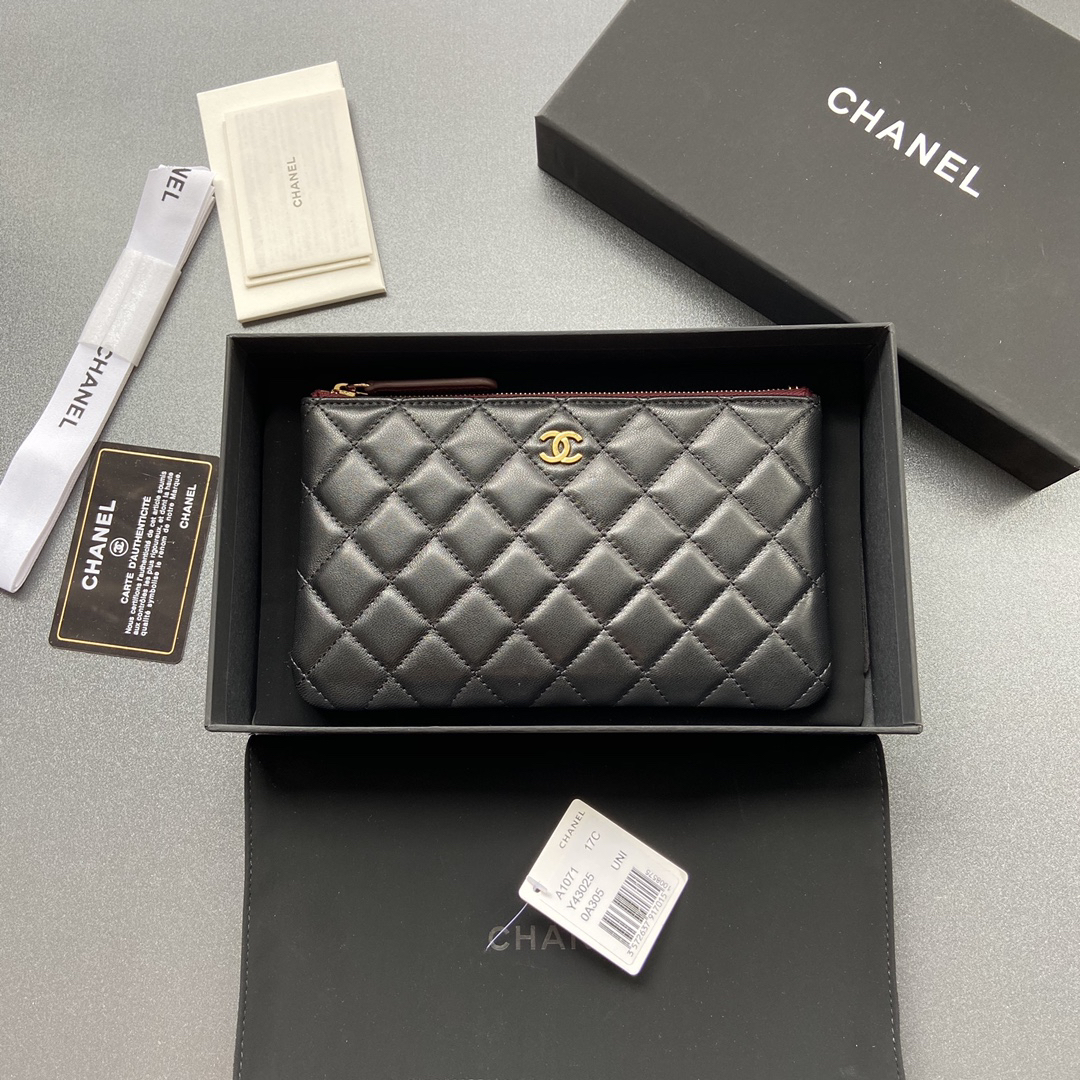 [TOP] CHANEL Sheepskin Wallet 20cm - Black - GHW - 711 Luxury