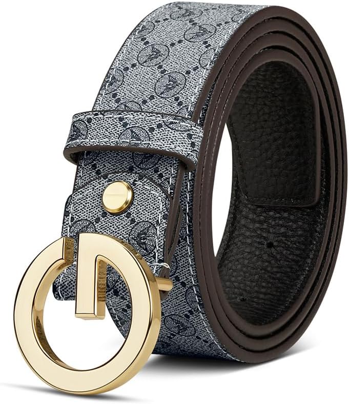 VANNANBA Men's Fashion Leather Belt for Jeans Dress with Golden Designer Buckle