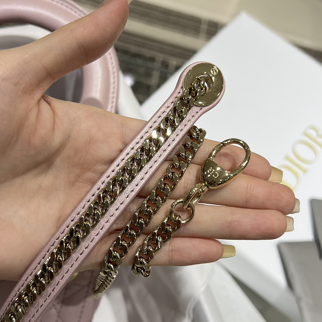 [TOP] Christian Dior Lady Dior Bag Lambskin 17x15x7cm - Pearl Pink