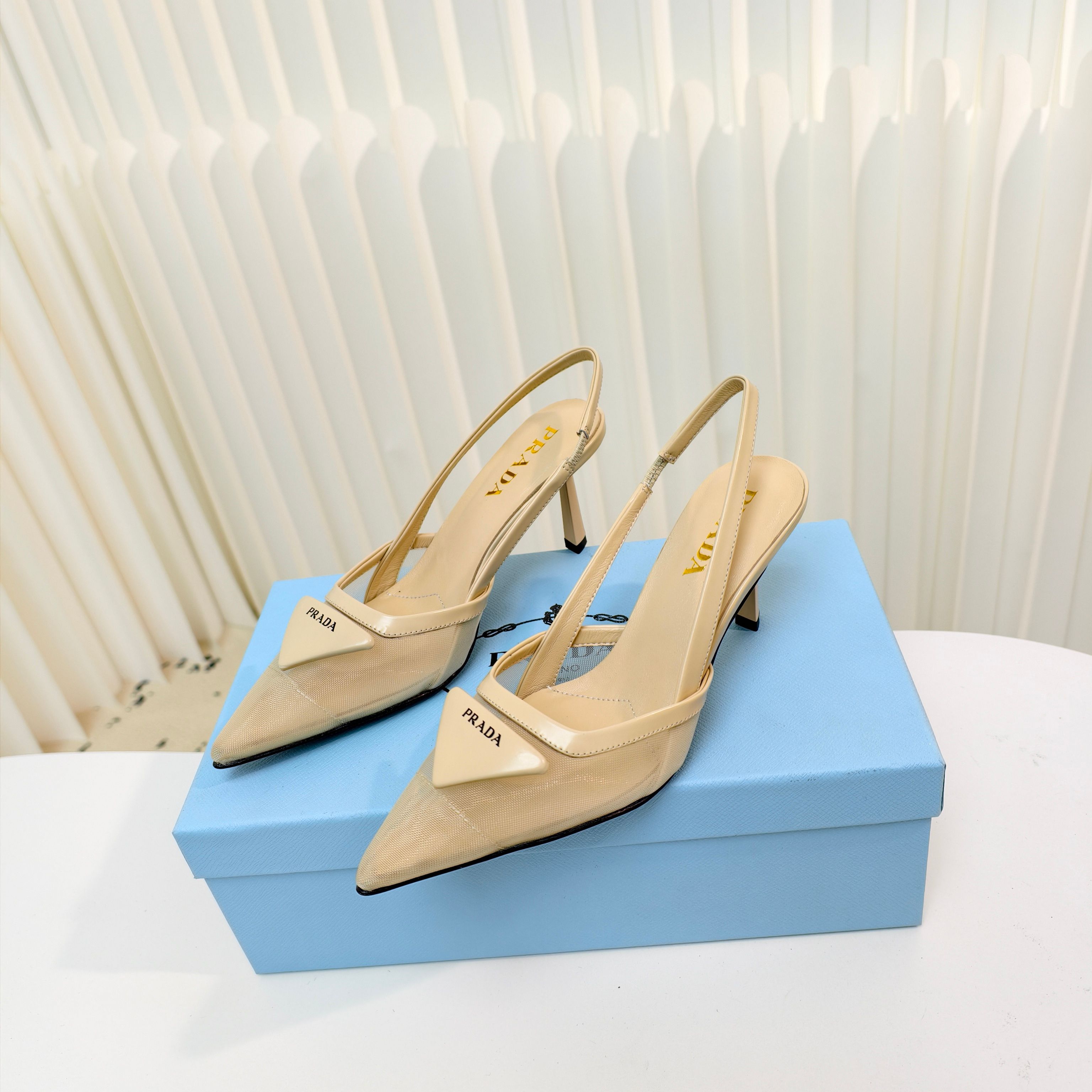 [TOP] PRADA 7.5cm High Heel Mules - Beige - 711 Luxury