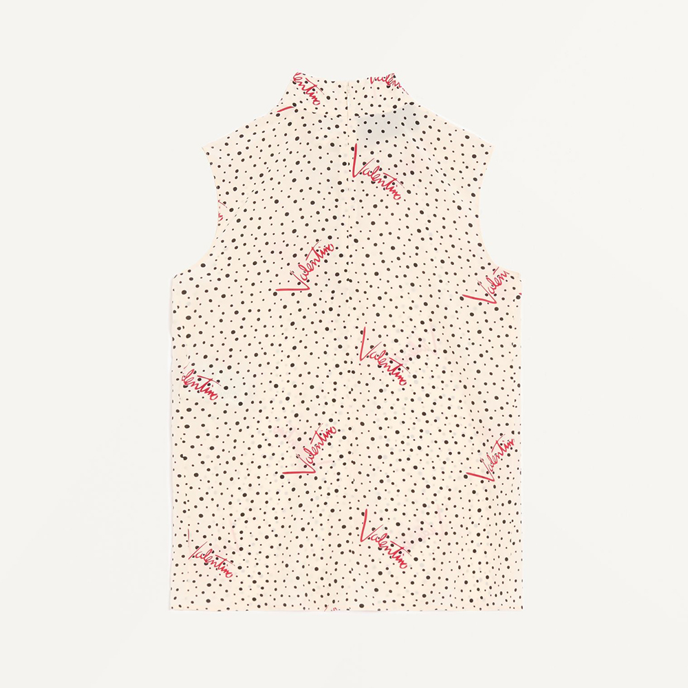 Valentino Plus De Pois Crepe De Chine Bubble Top for Woman in Vanilla Multicolor #383496