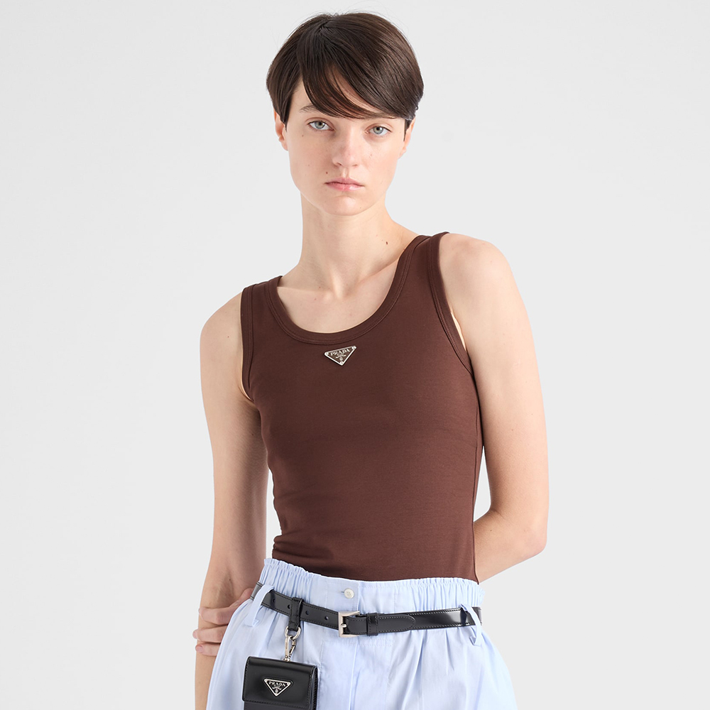 Prada brown Clothing PRADA Cocoa Brown Ribbed Knit Top | Nigo Office