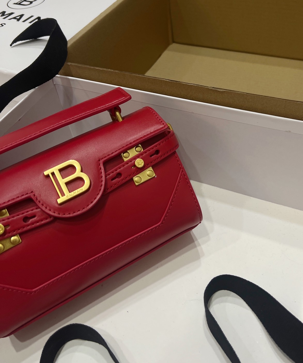 [TOP] BALMAIN Cowhide Bag 19*12*7.5 CM - Red - 711 Luxury