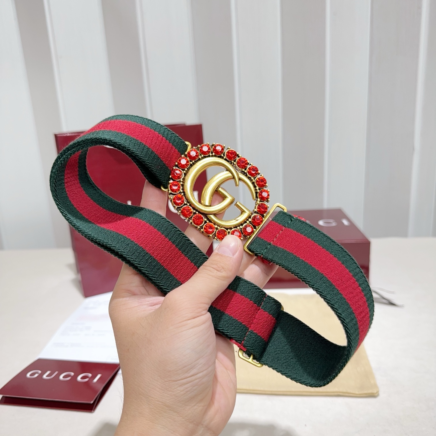 [TOP] GUCCI Elastic Nylon Fabric Belt 3.8 cm - Green - 711 Luxury