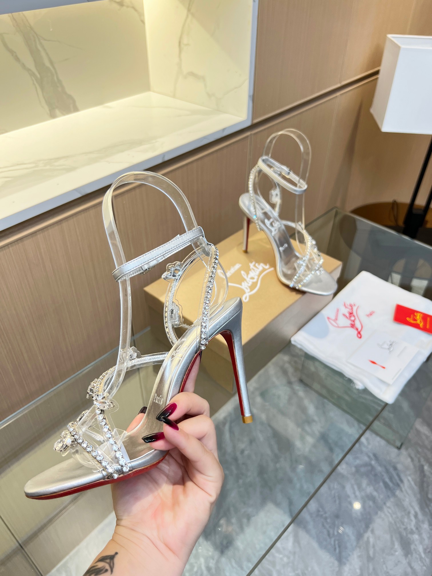 [TOP] Christian Louboutin 10cm High Heels Sandals - Silver - 711 Luxury