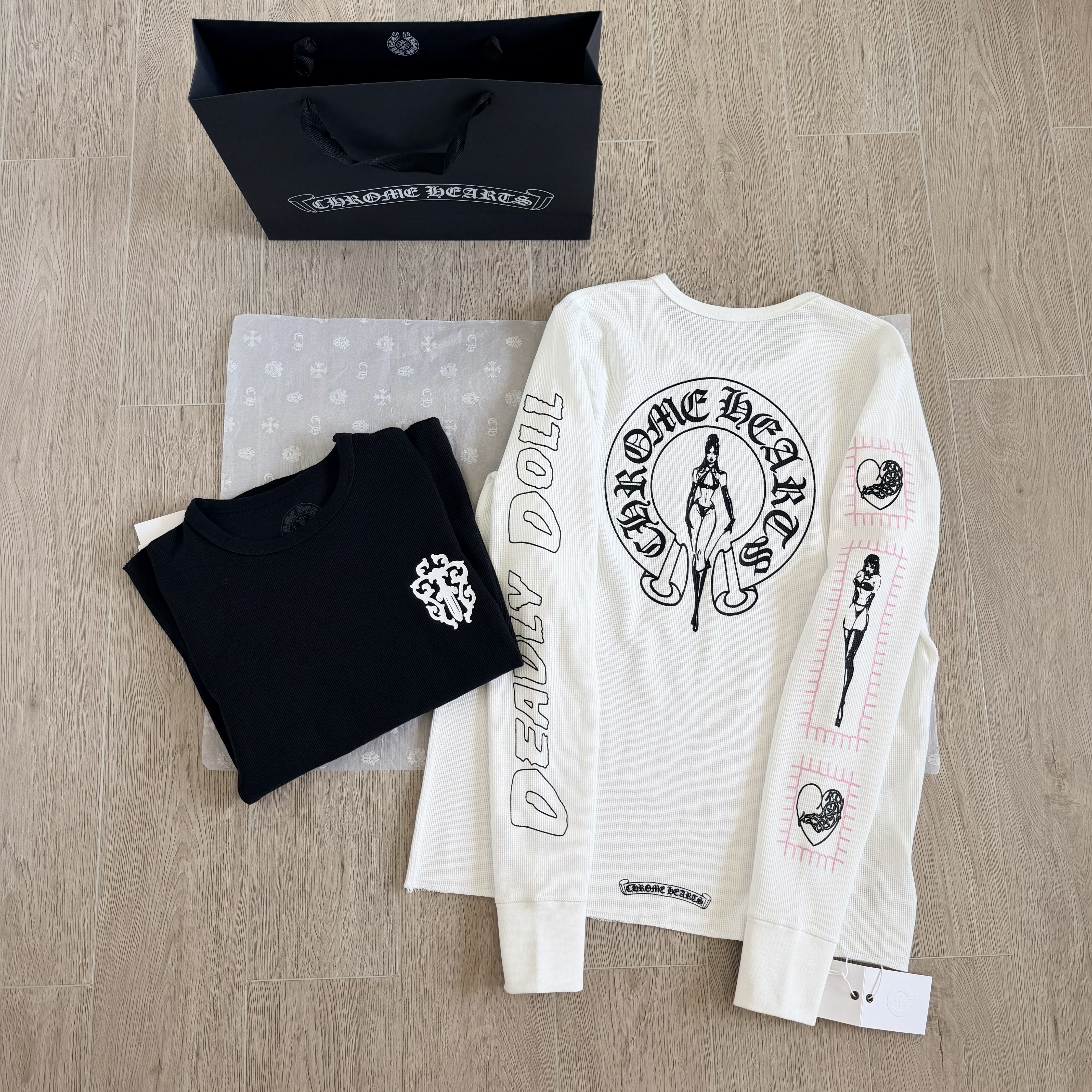 Chrome Hearts DEADLY DOLL Waffle Girl Horseshoe Long Sleeve T-Shirt #389364