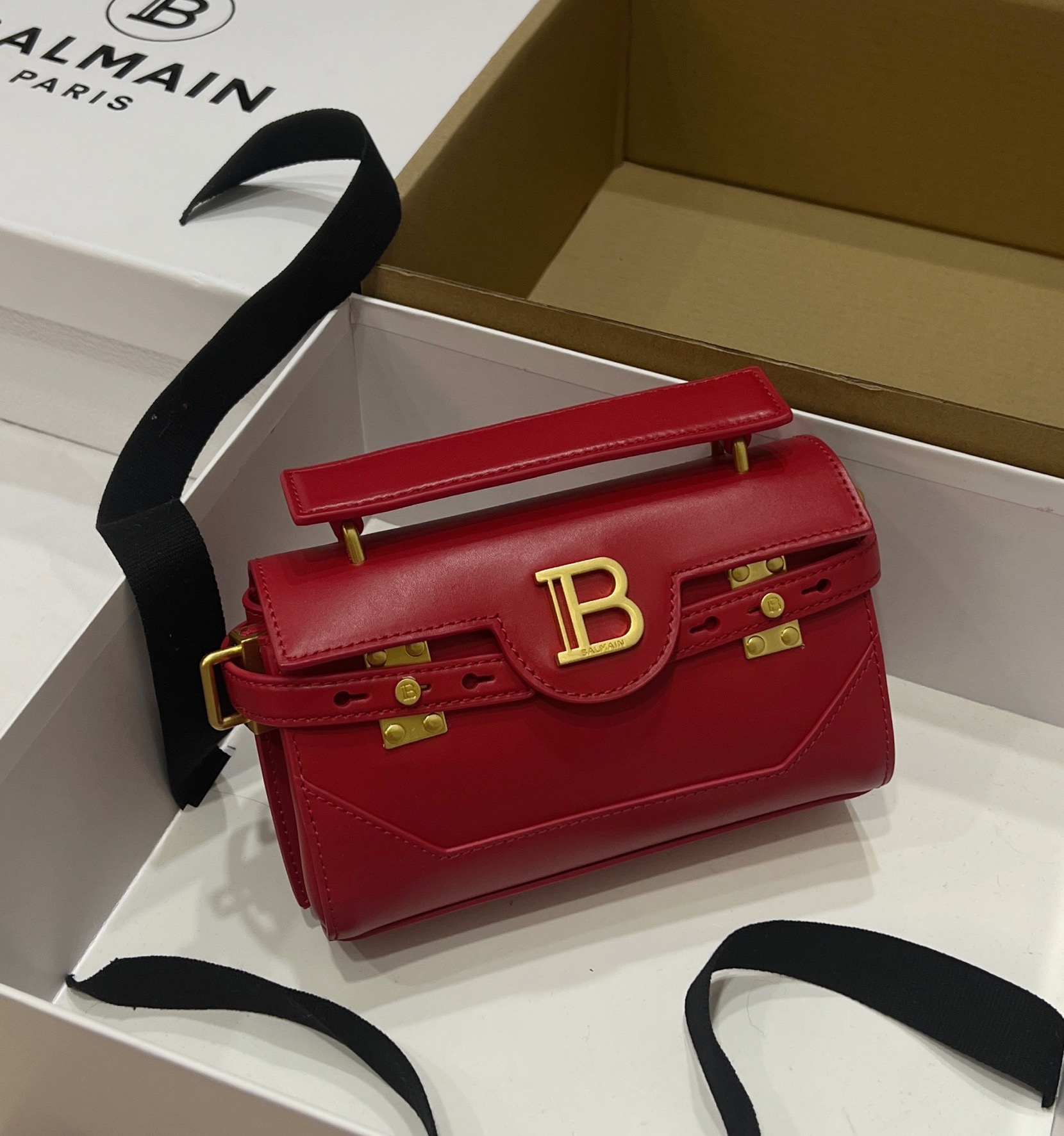 [TOP] BALMAIN Cowhide Bag 19*12*7.5 CM - Red - 711 Luxury