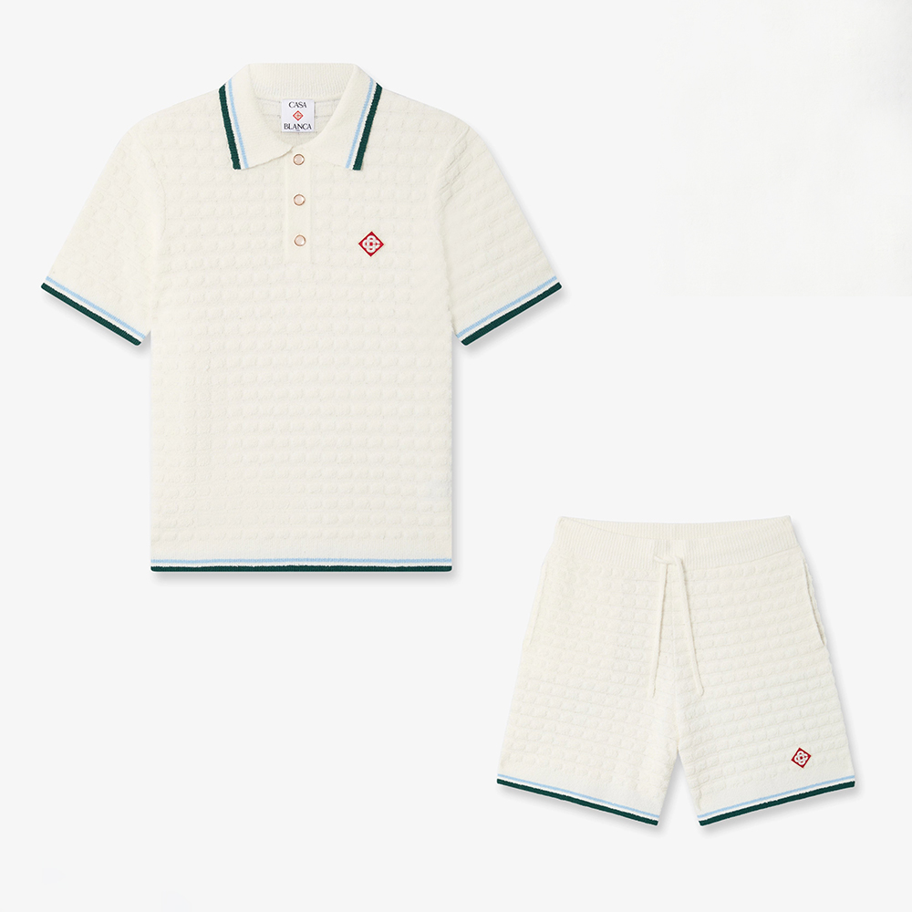 Designer white Clothing Casablanca White Boucle Short Sleeve Polo Shirt and Shorts #390411 | Nigo Office