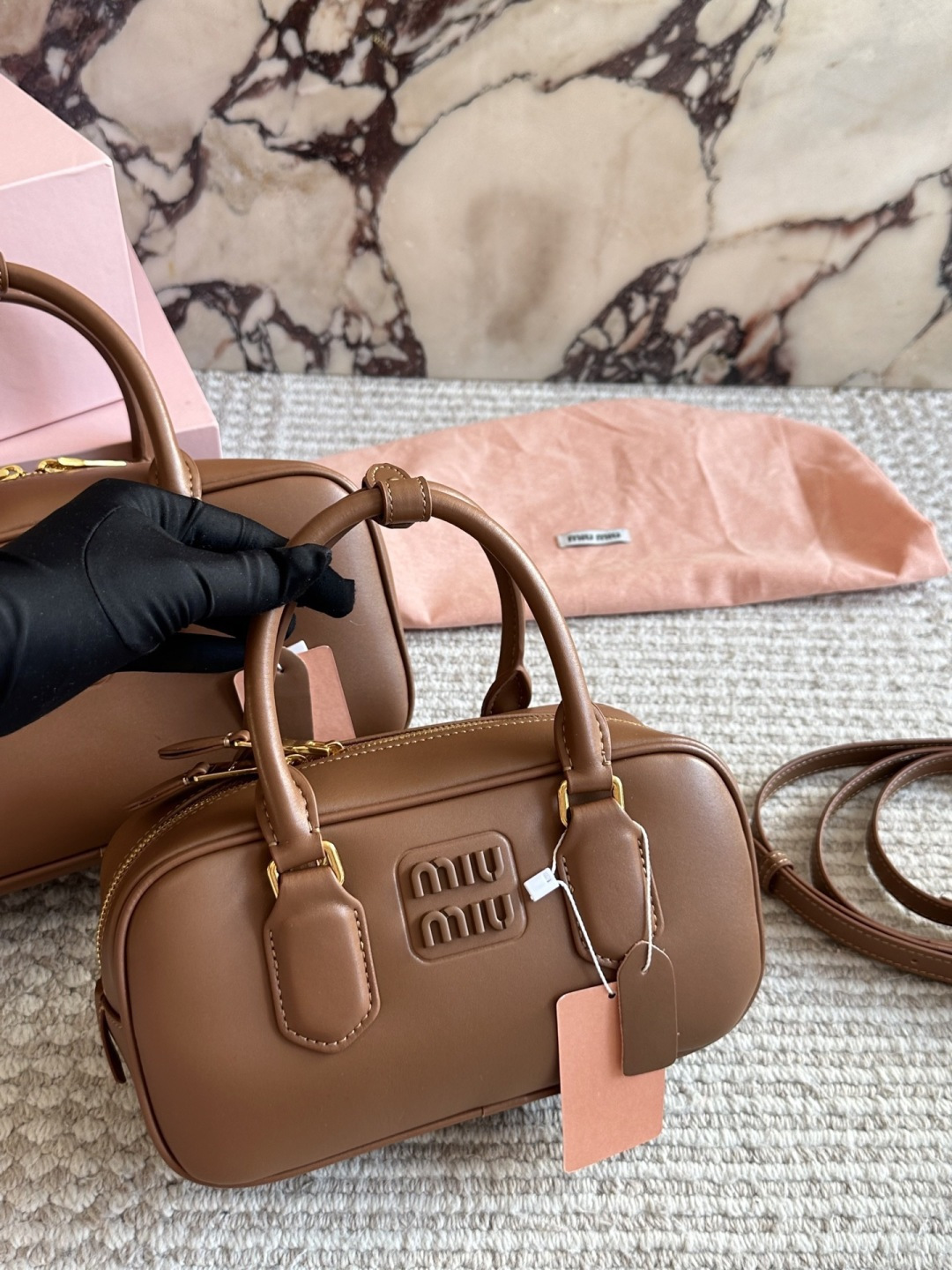 Miu Miu Bowling Bag Brown Leather with Gold-tone Hardware (Replica)