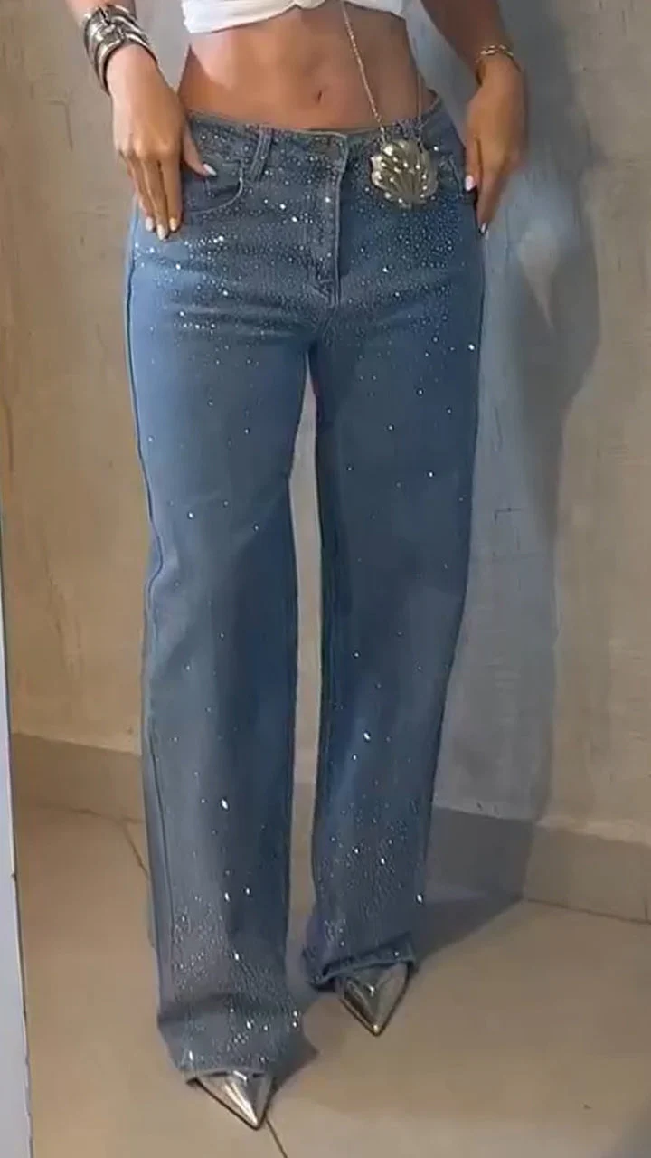 Ladies Rhinestone Casual Jeans