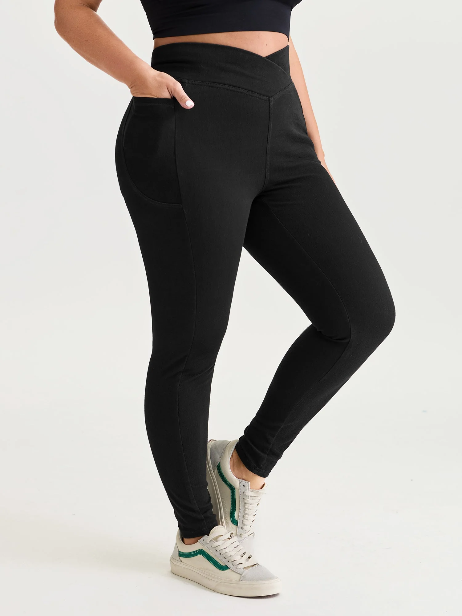 Stretchy Skinny-Fit Overlap Waist Jeans