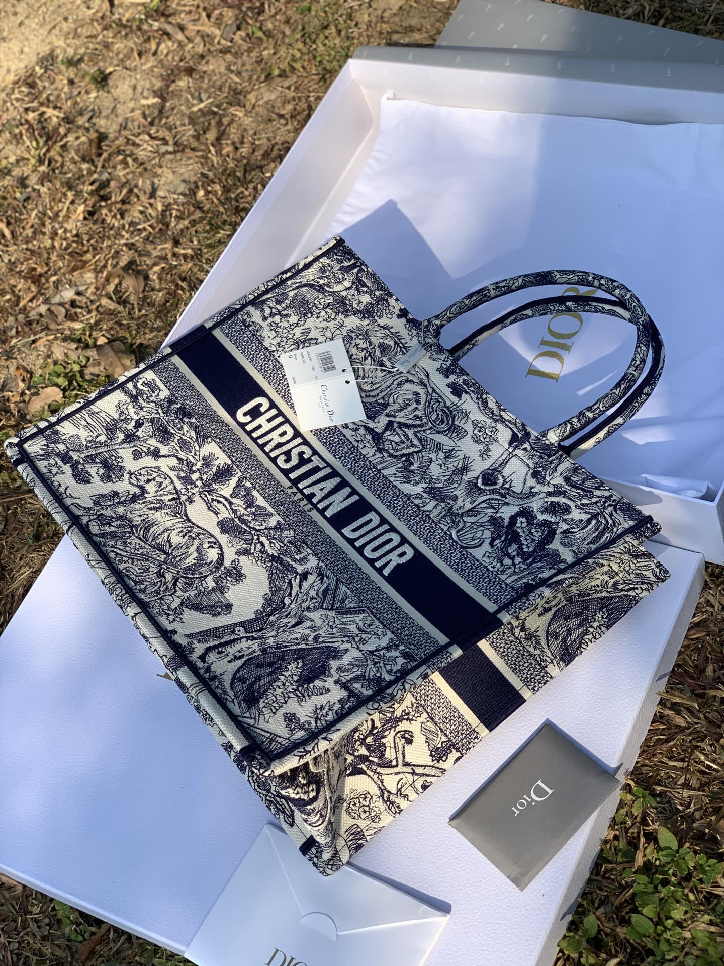 [TOP] Christian Dior Book Tote Bag 41.5x35x18cm - Navy Blue