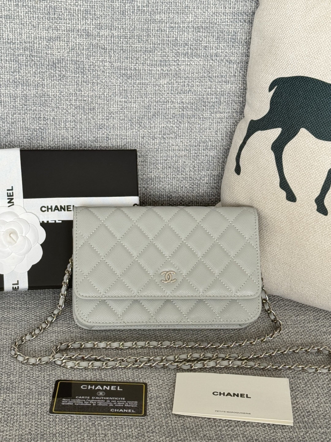 [TOP] CHANEL Woc Bag Cowhide 19x12x3cm - Gray & SHW - 711 Luxury