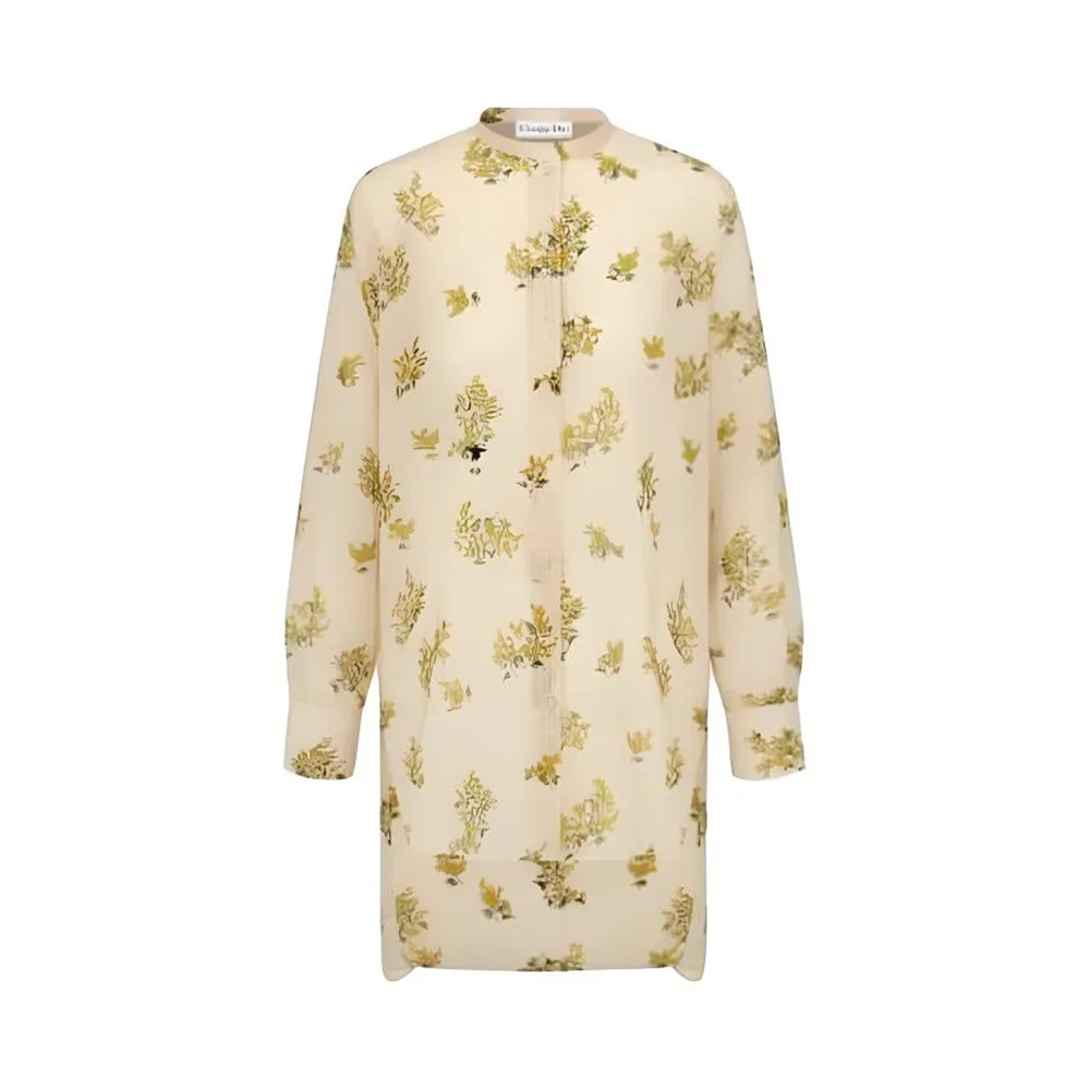 Dior Pastoral Style Mimosa Pattern Floral Silk Cotton Shirt #383886