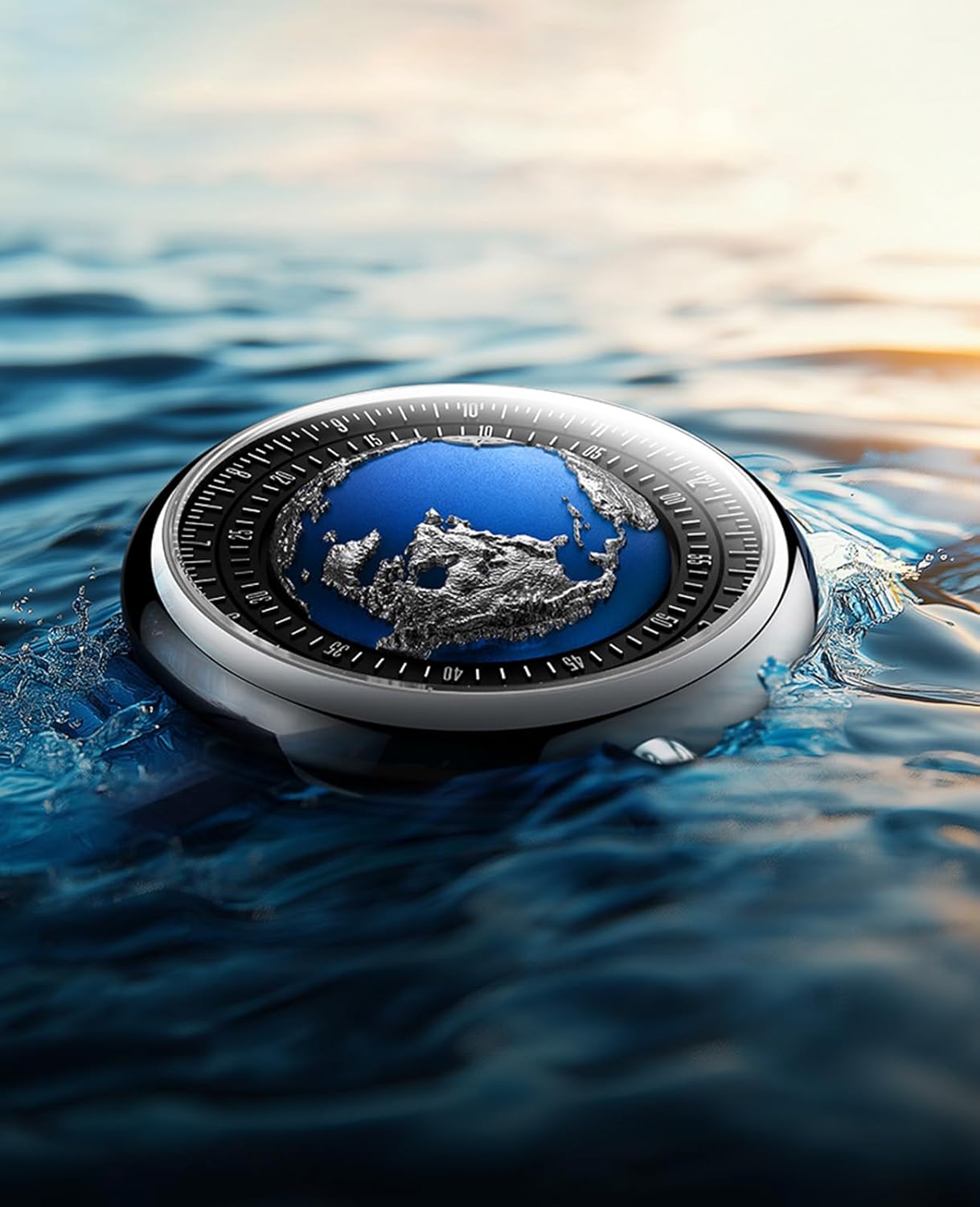 CIGA Design Mechanical Automatic Watch Blue Planet II·Atlantic, Round Stainless Steel Case, Earth-Like dial Design, Luminous Version, Premium Fluororubber Strap Watches Gifts for Men and Women