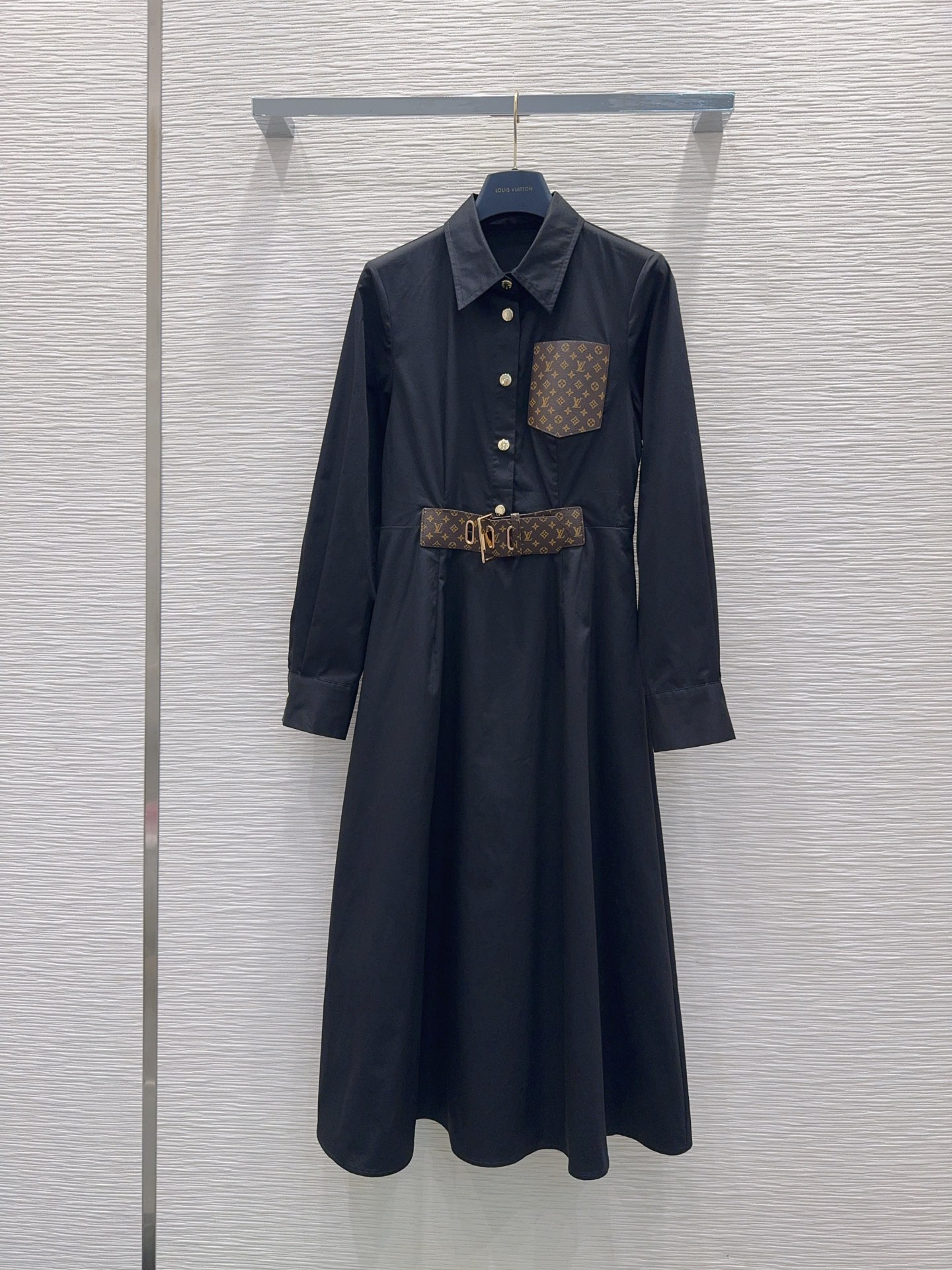 [TOP] Louis Vuitton LV Lapel Belt Shirt Dress - Black