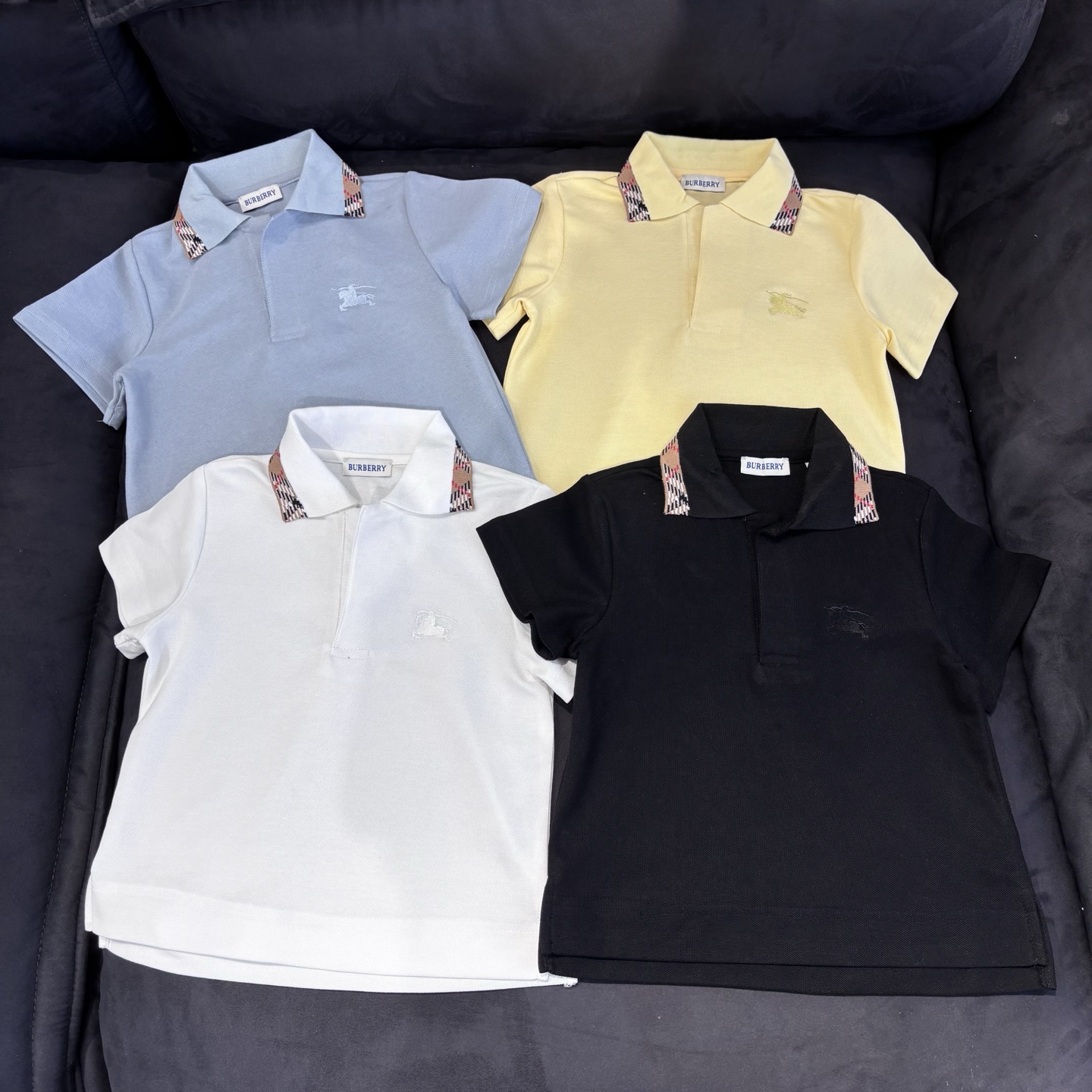 Burberry Unisex Kids Solid Color Vintage Check Collar Short Sleeve Polo Shirt T-Shirt Boys Girls Four Colors Sizes 100-160