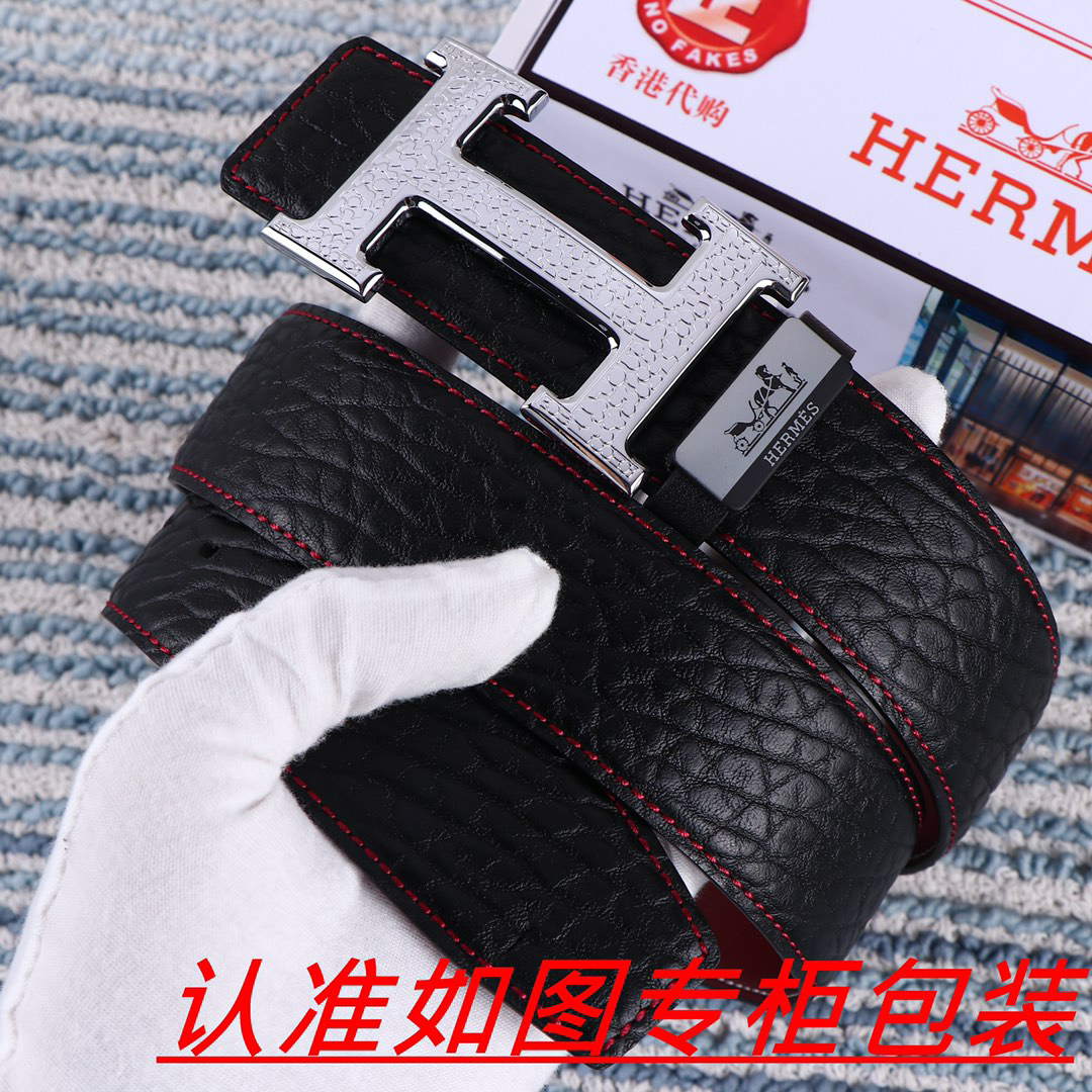 [TOP] HERMES Men's Buckle Logo Belt 3.8cm - Black - 711 Luxury