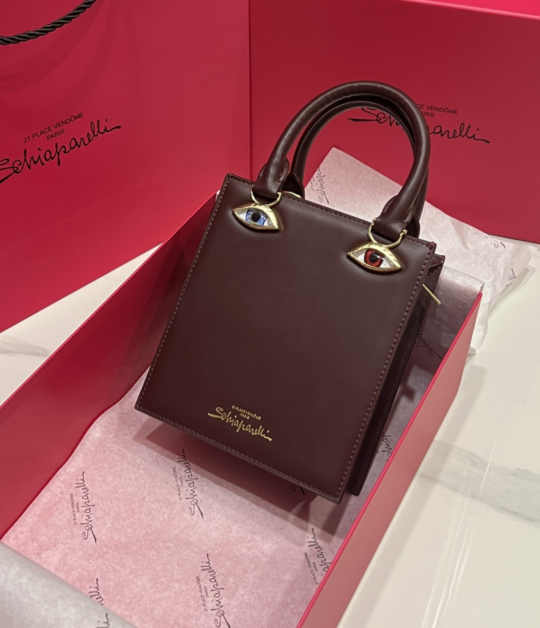 [TOP] Schiaparelli Anatomy Face Bag 17x15x5.5cm - Dark Red - 711 Luxury