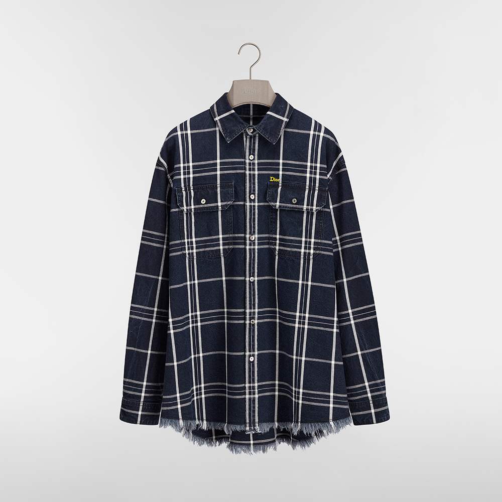 Dior blue Clothing DIOR Checkered Overshirt Blue Cotton Chambray #395540 | Nigo Office