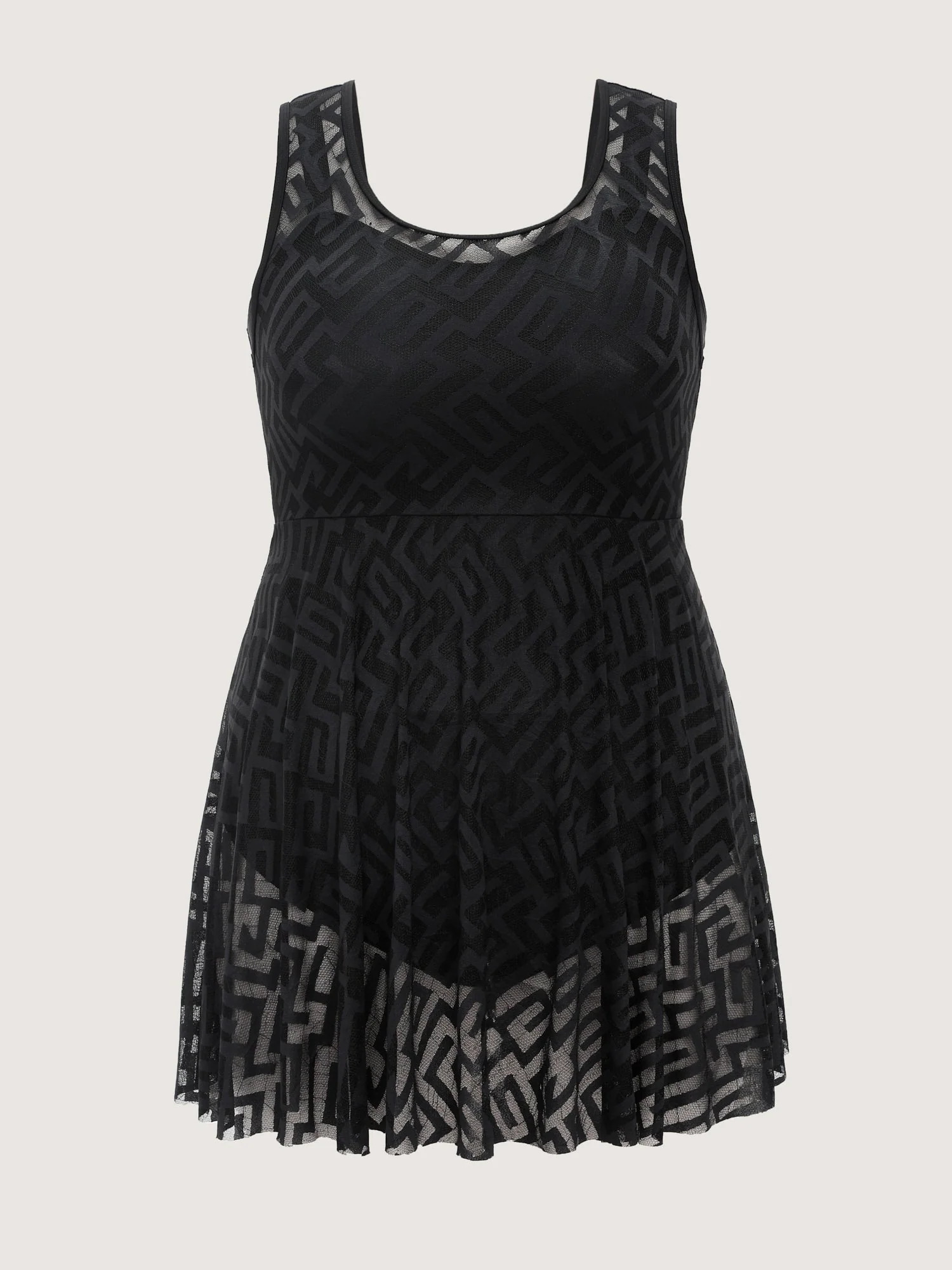 Lace Textured Mesh Swim Dress