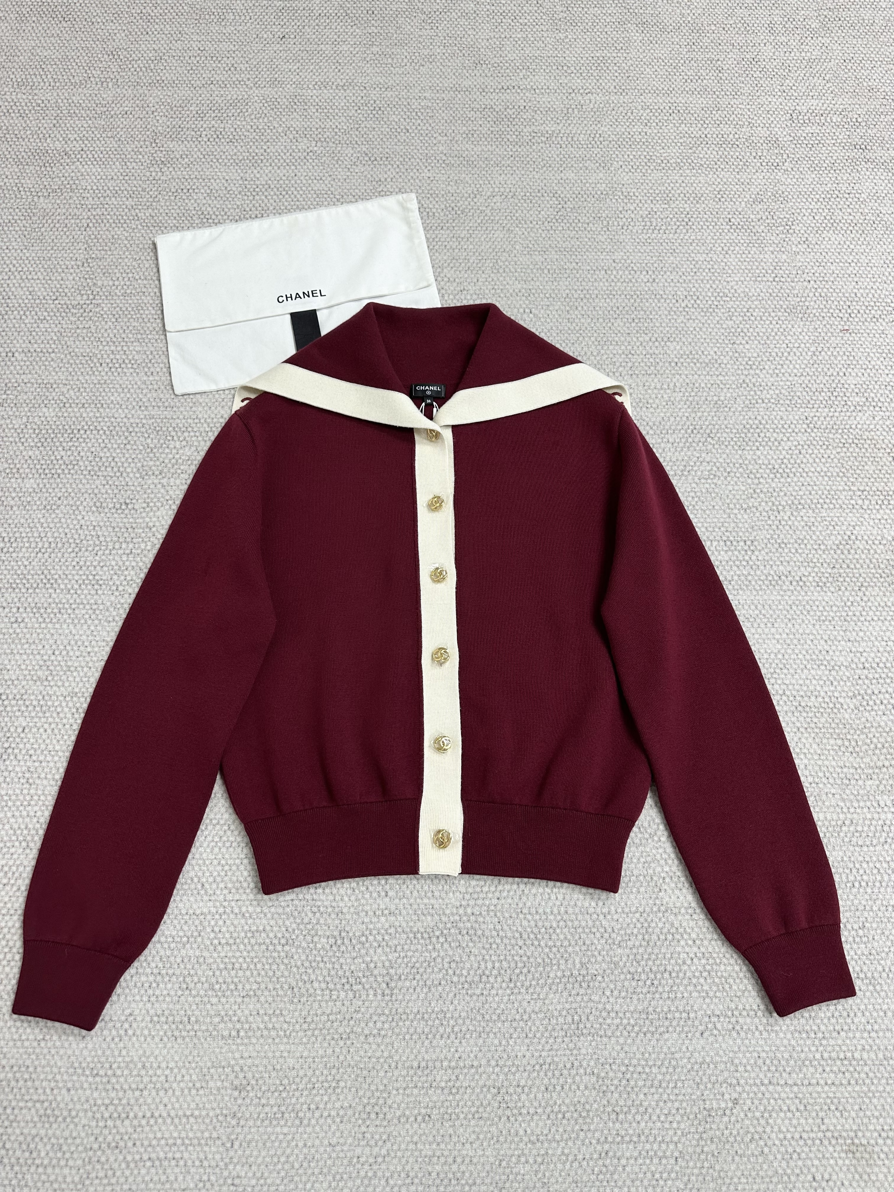 Chanel white Clothing CHANEL Top-quality Version Cardigan Wool Burgundy White #394034 View 2 | Nigo Office