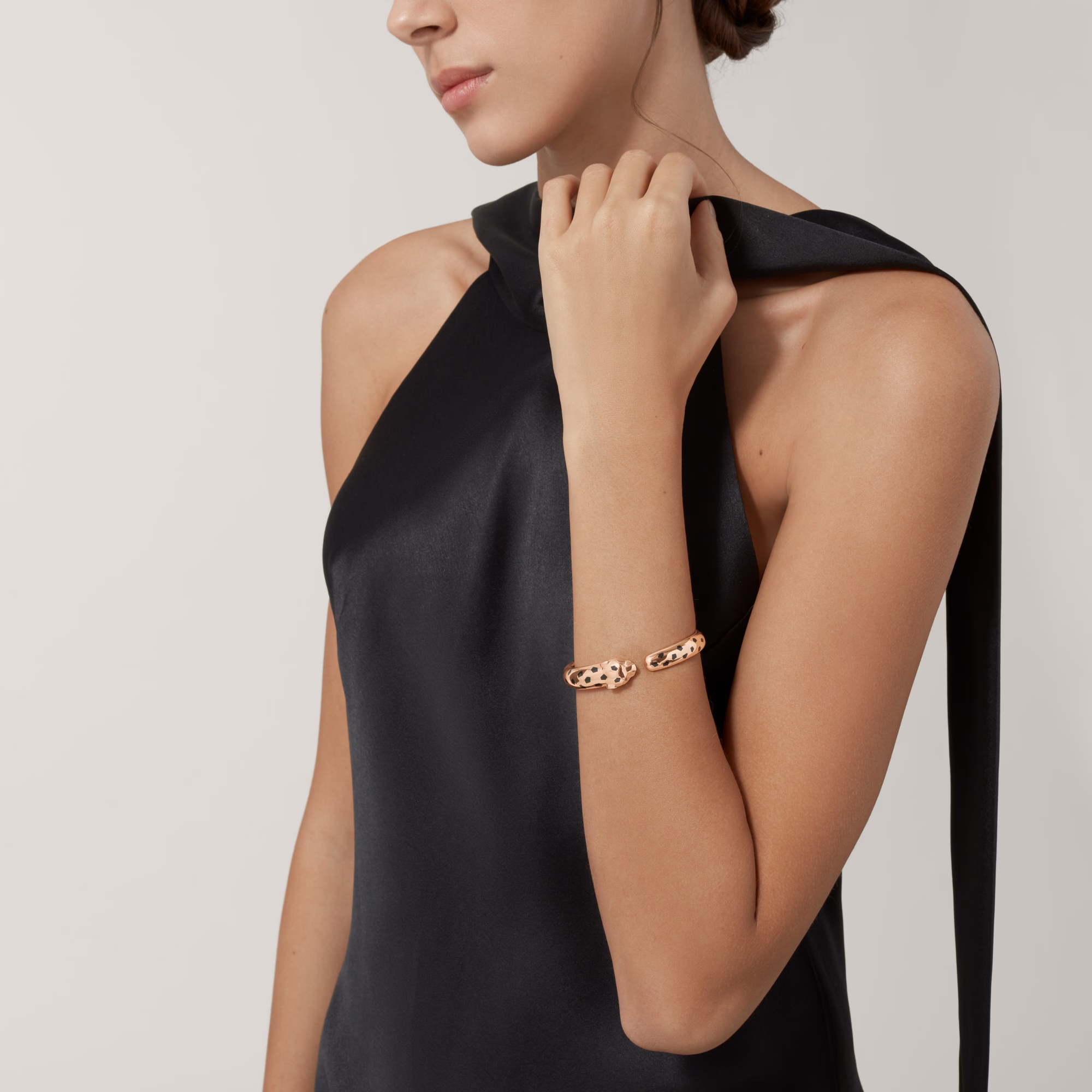 Carty Panther Motif Bracelet, Rose Gold, Black Lacquer