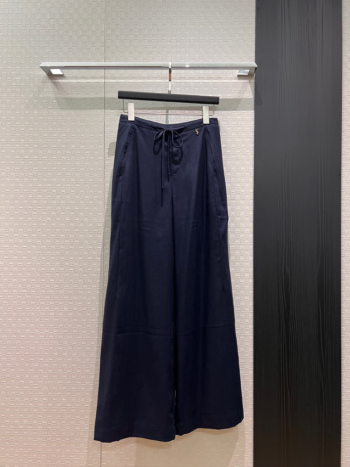 [TOP] Yves Saint Laurent YSL Lace-up Minimalist Linen Wide-leg Pants - Blue