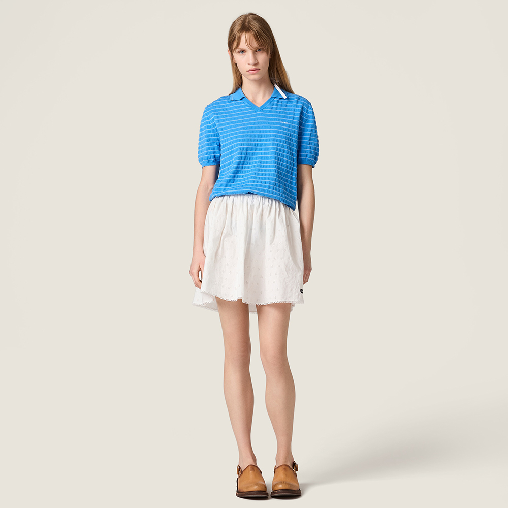 Designer blue Clothing MiuMiu Sapphire Blue Cotton V-neck Sweater #386781 View 2 | Nigo Office