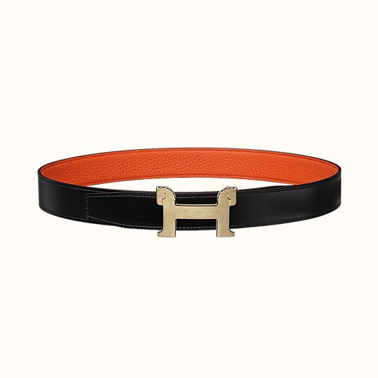[TOP] HERMES Men's Calfskin Belt 32mm - Black and Orange - 711 Luxury