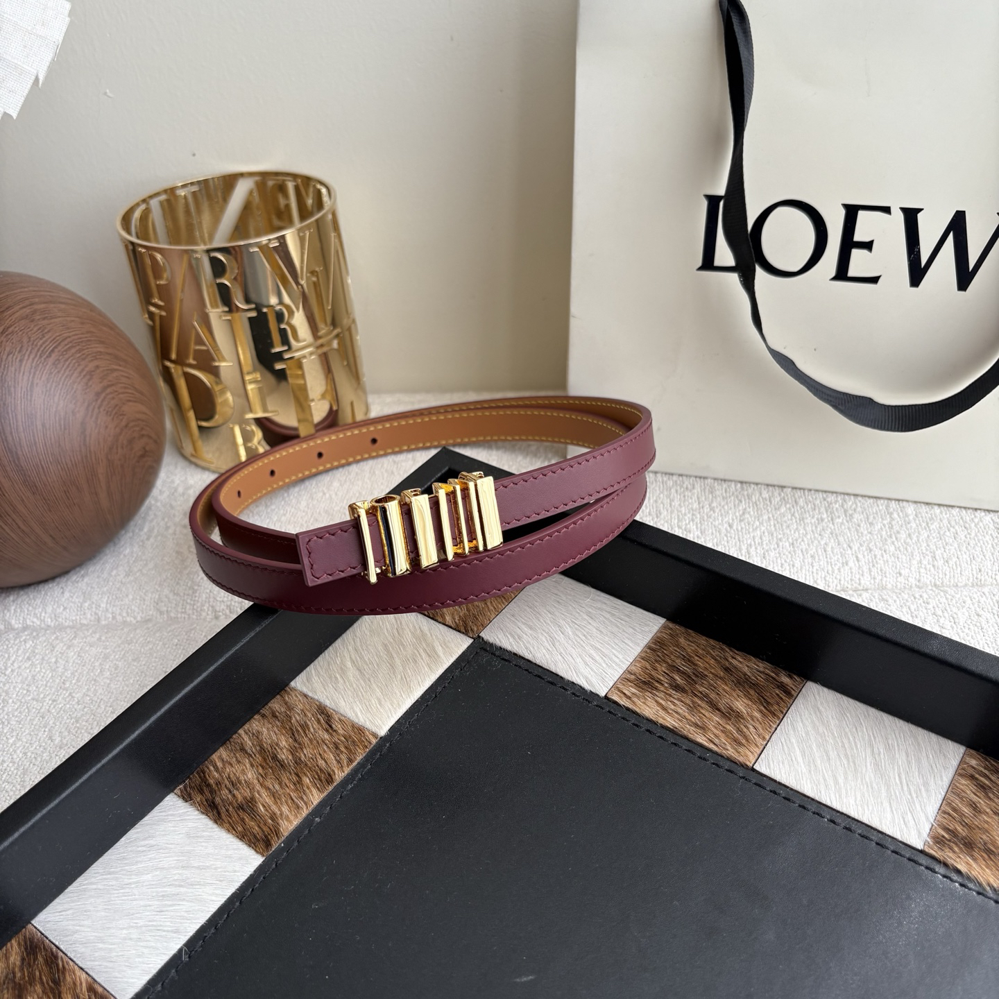 [TOP] LOEWE Leather Belt 1.5 cm - Wine Red - 711 Luxury