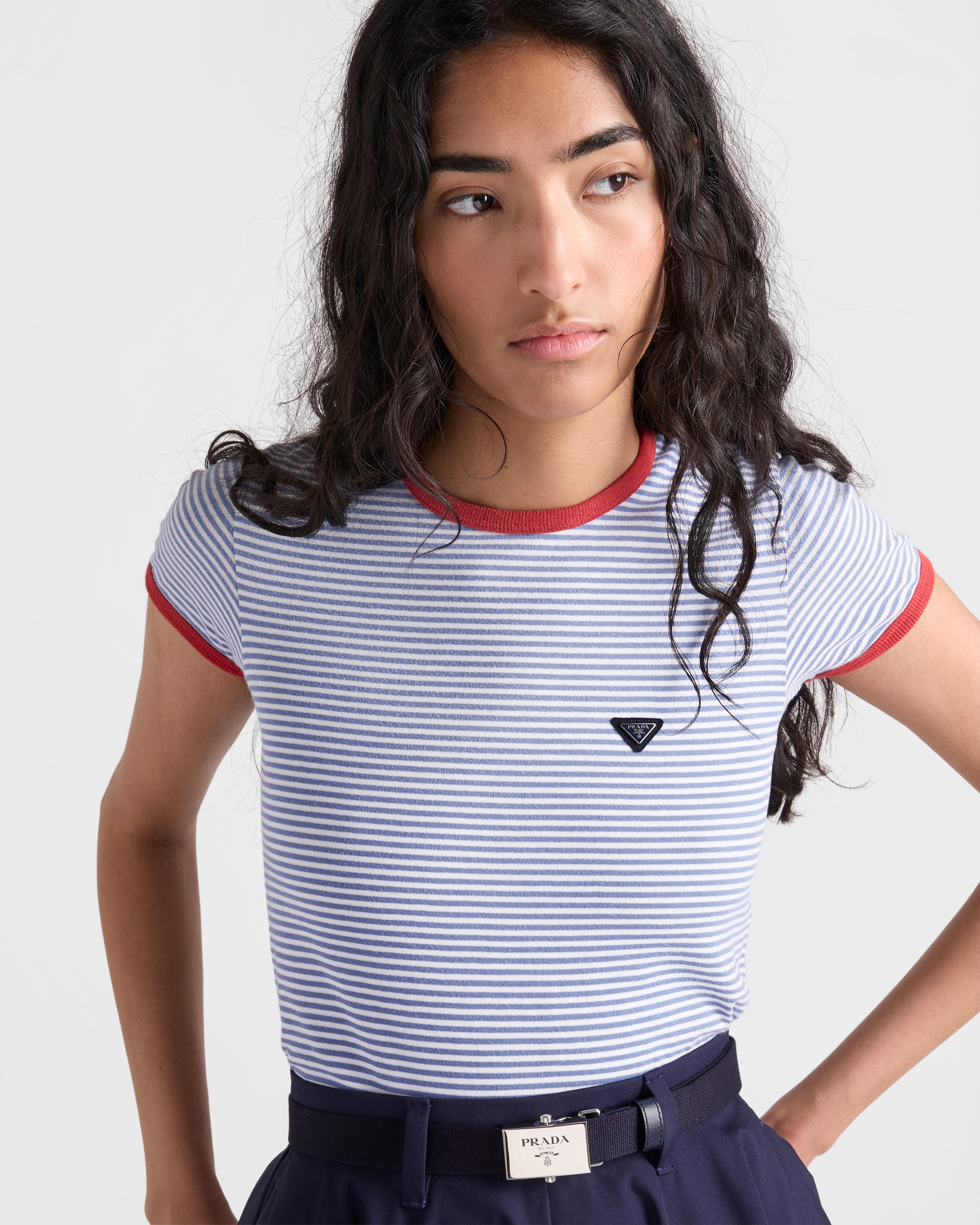 PRADA Periwinkle red Striped Jersey T-shirt #378582