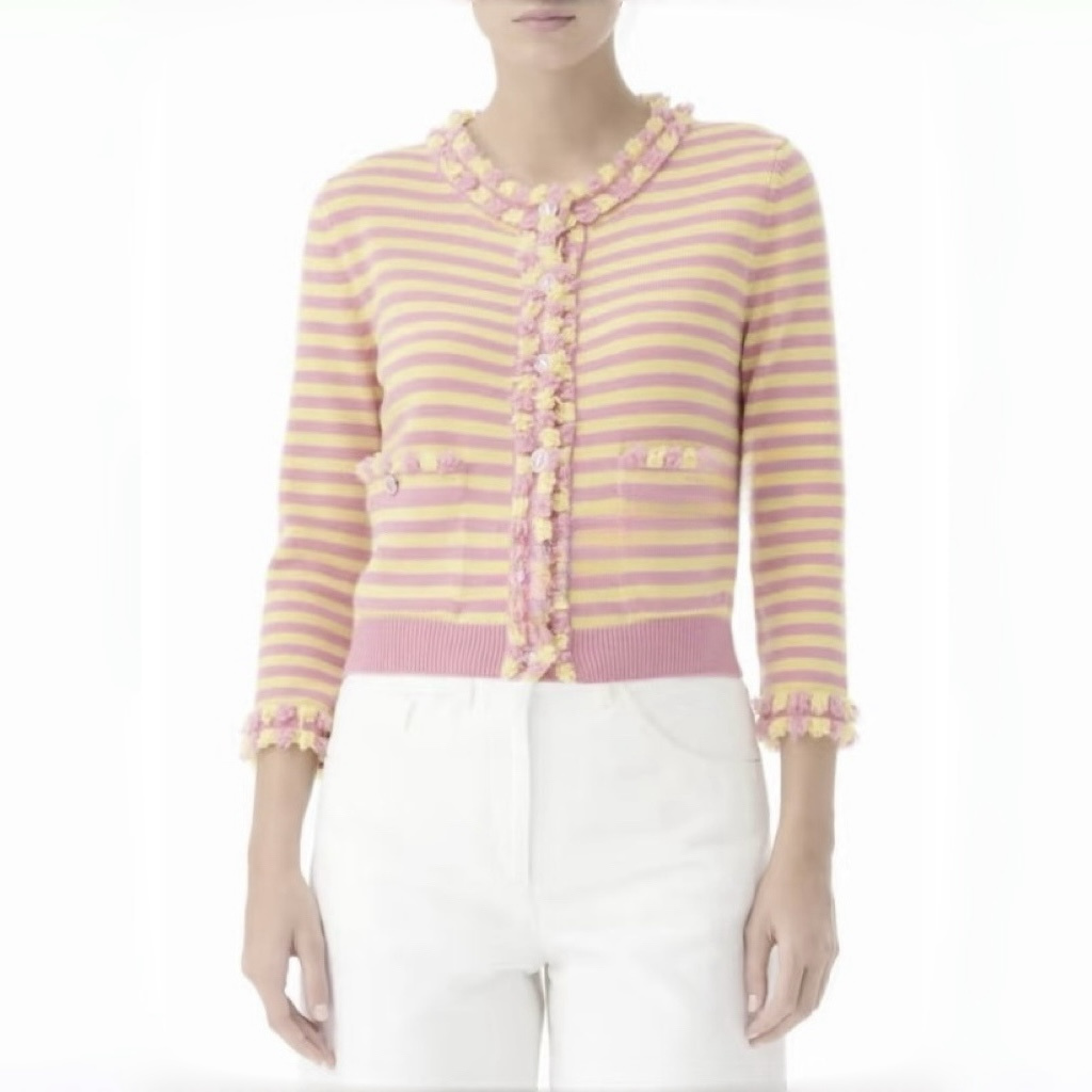 Chanel Top-quality Version Striped Cardigan Pink Yellow #321194