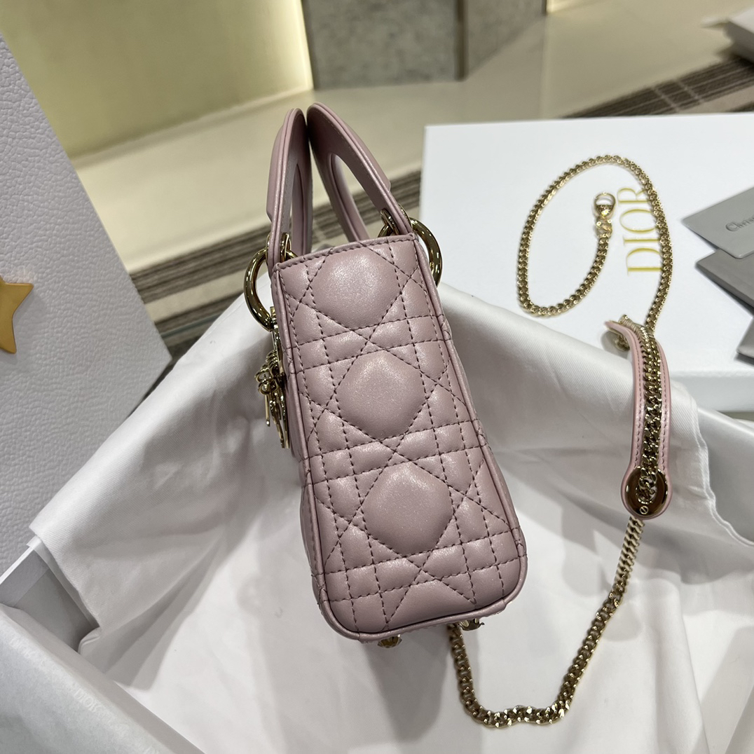 [TOP] Christian Dior Lady Dior Bag Lambskin 17x15x7cm - Pearl Pink