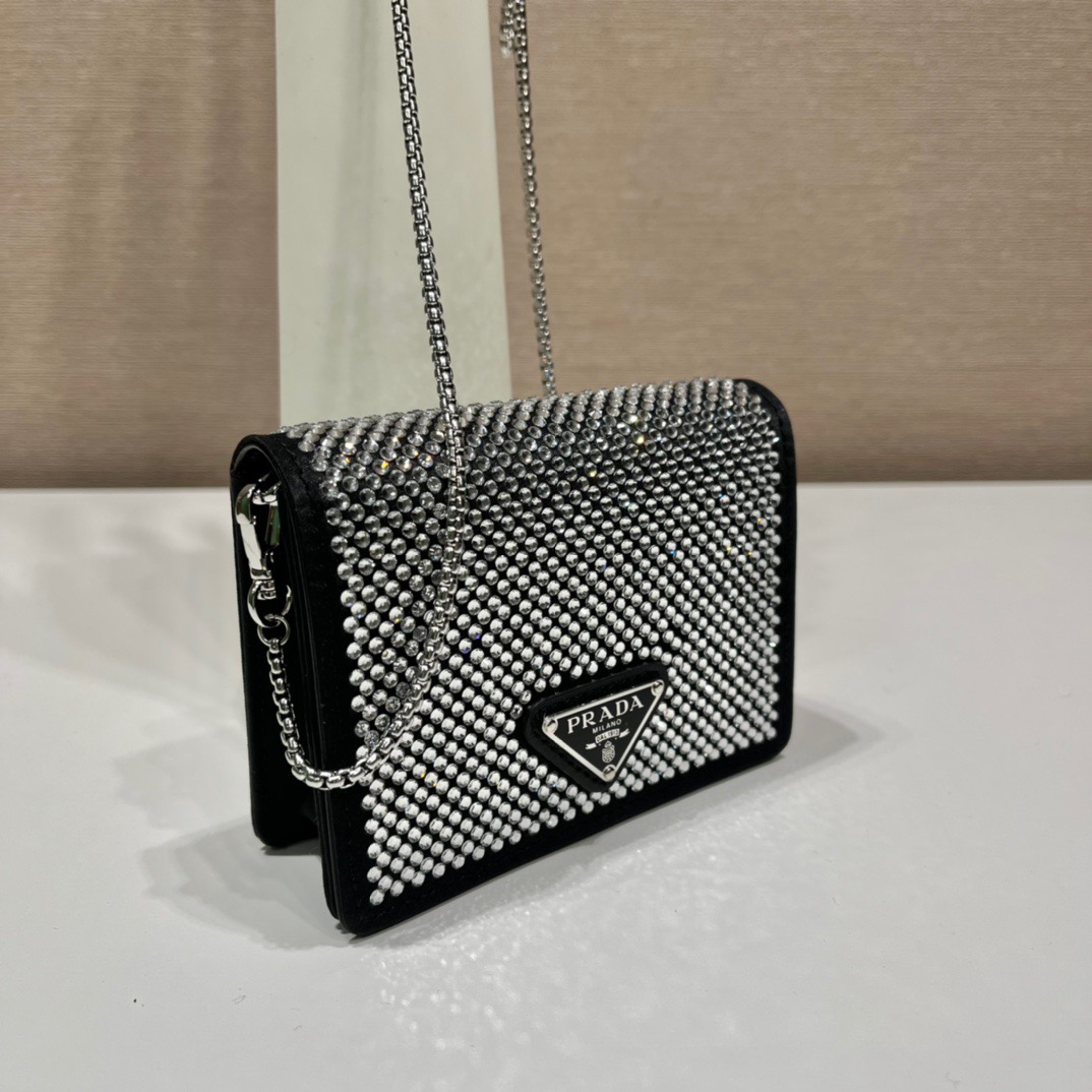 [TOP] PRADA Crystal Small Bag 11.5x8cm - Black - 711 Luxury