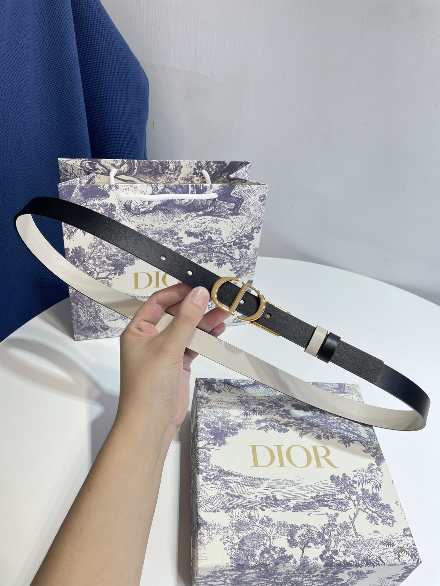 [TOP] Christian Dior Belt Cowhide 20mm - Black and White - 711 Luxury