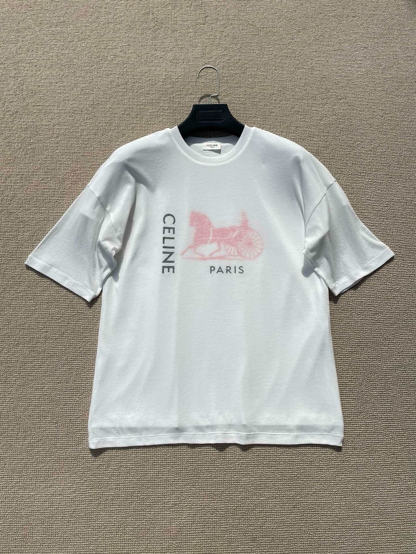 Celine black Clothing CELINE DOUBLE-LAYERS T-SHIRT IN FINE COTTON JERSEY WHITE BLACK RED #390584 View 2 | Nigo Office