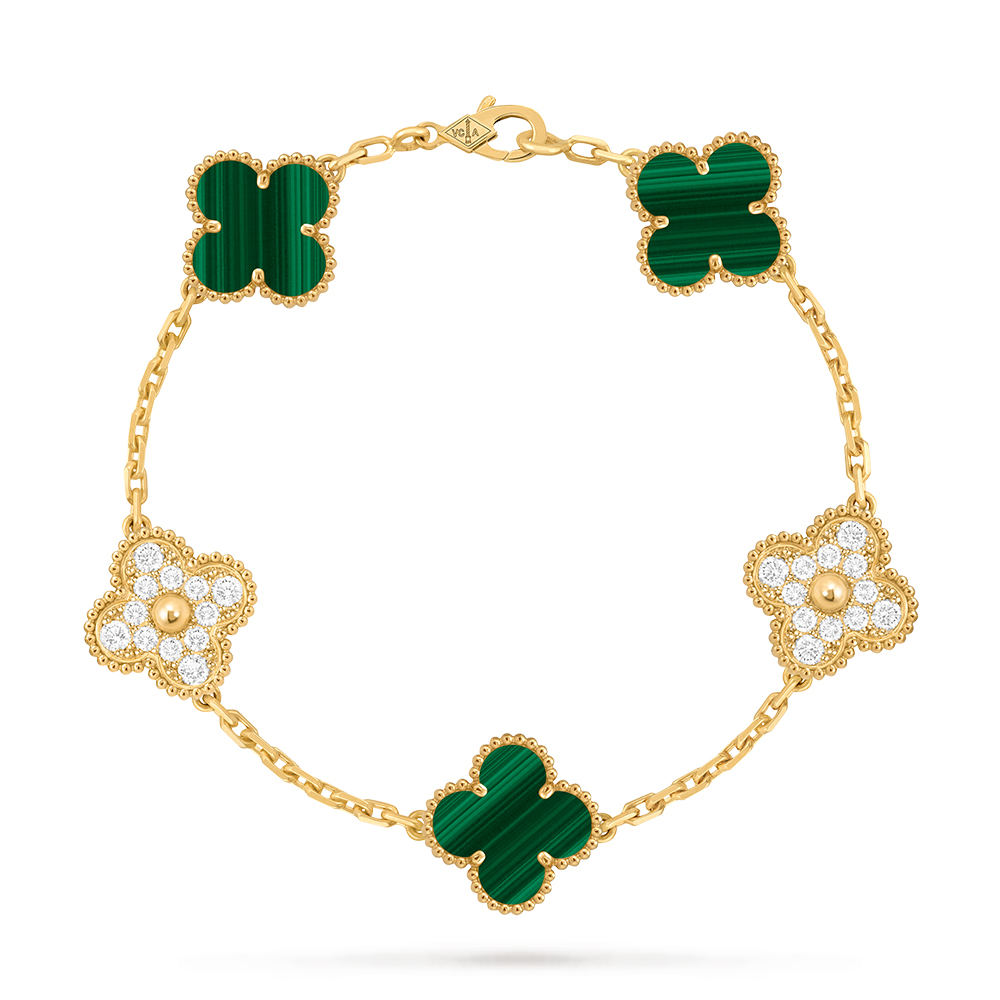 Designer gold Jewelry Van Cleef Arpels Vintage_alhambra Bracelet 5 Four-leaf Lucky Pattern 18k Gold Malachite Diamond #387085