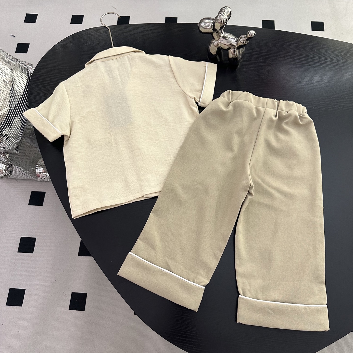 Boss Unisex Kids Khaki Lapel Short Sleeve Button Shirt & Cuffed Straight Long Pants Set Boys Girls Sizes 90-150