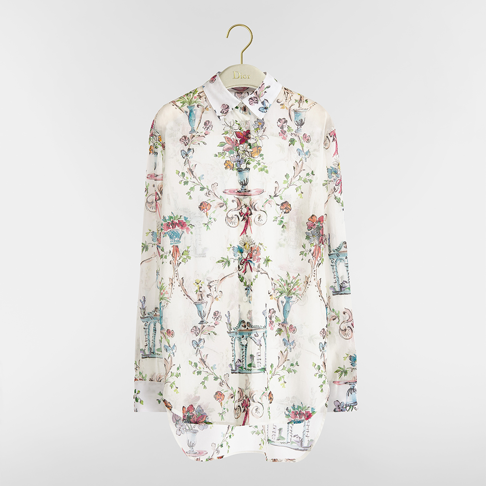 Dior white Clothing DIOR Dioriviera Blouse White Cotton Muslin with Multicolor Dior Arabesque Motif #388756 | Nigo Office