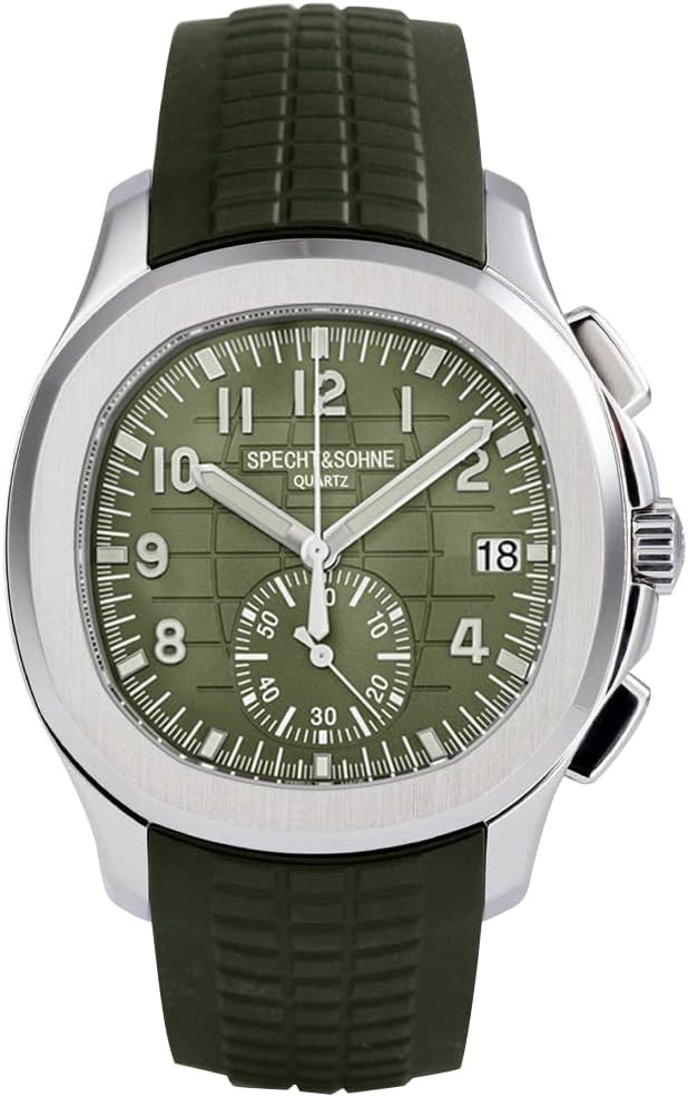 TACTO Specht&Sohne Men's Quartz Watches for Men Chronograph Display Waterproof 42mm Steel Sports Watches Luminous Rubber Strap Waterproof Analogue Wrist Watch