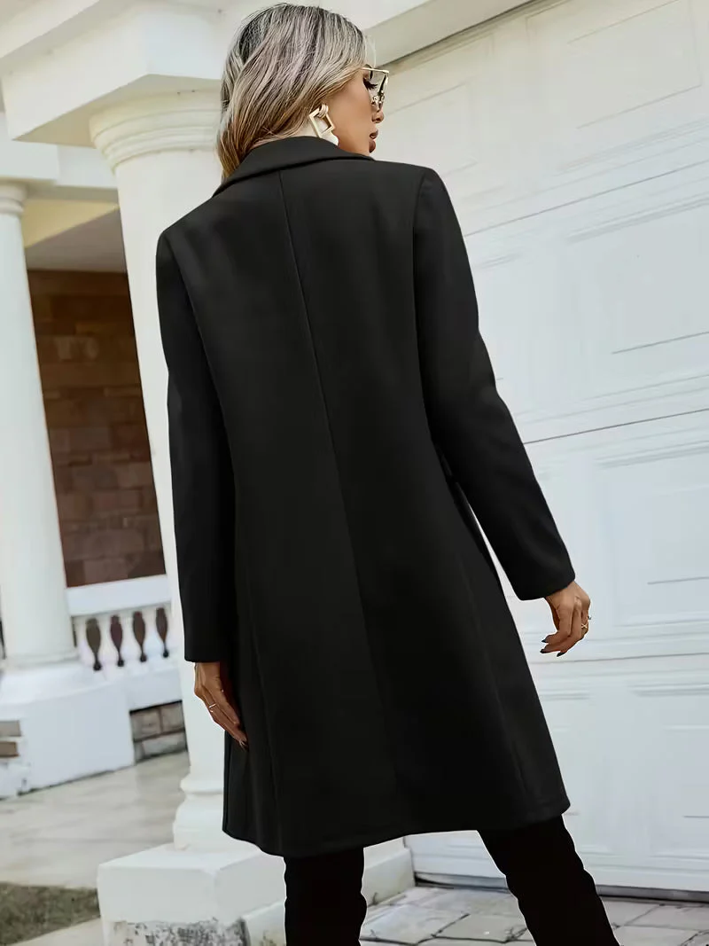 New Women Double Breasted Simple Design Woolen Coat