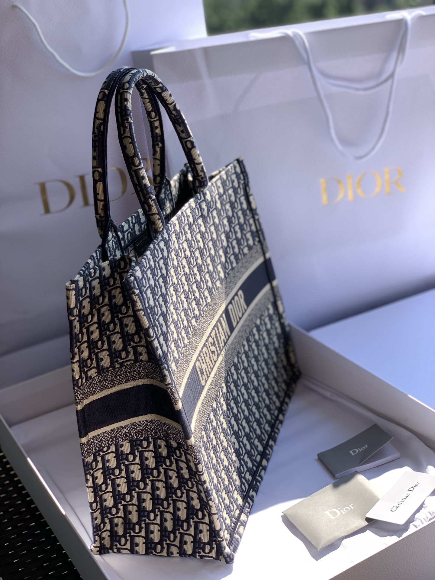 [TOP] Christian Dior Book Tote Bag 41.5x35x18cm - Navy Blue