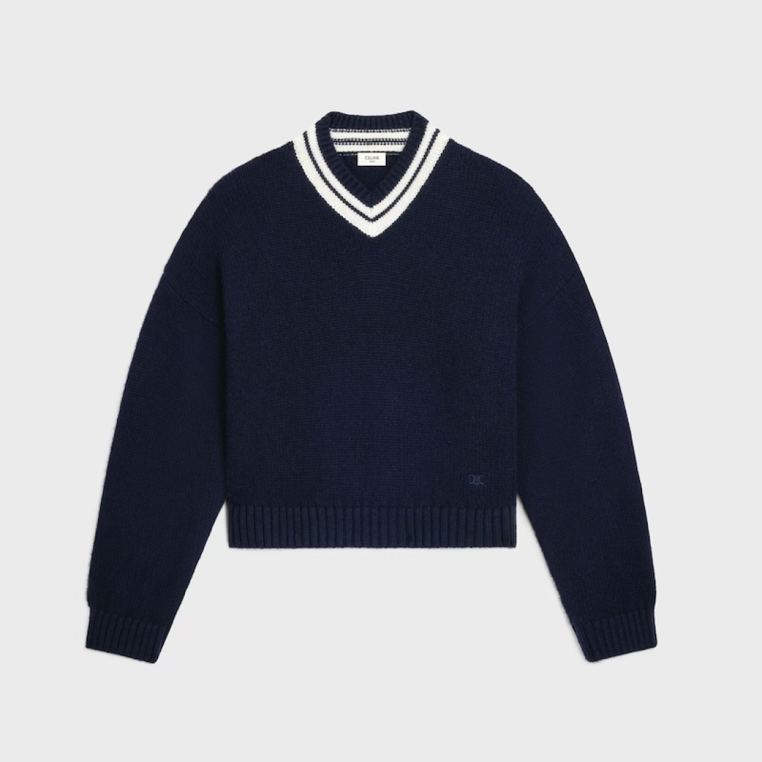 Celine blue Clothing Celine V-Neck Knitted Sweater Navy Blue College Style | Nigo Office