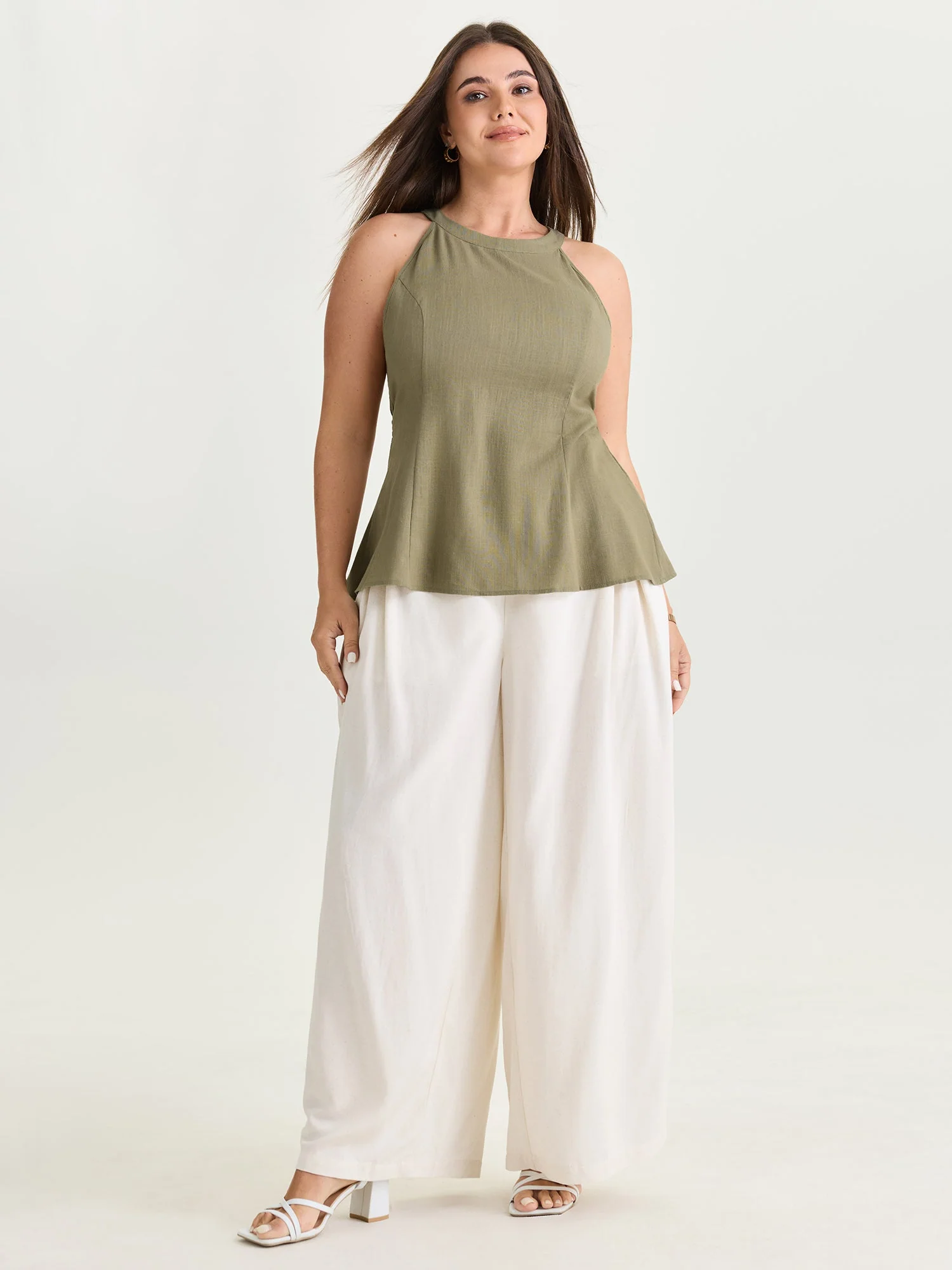 Cotton Linen Blend Sculpted Fit Tank Top