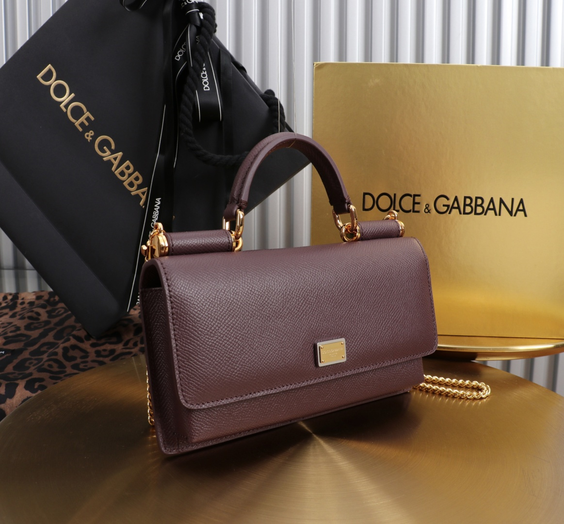 [TOP] Dolce & Gabbana D&G Bag Palm Print Cowhide Bag 20x11x3cm - Claret - 711 Luxury