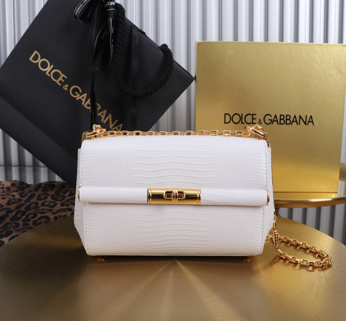[TOP] Dolce & Gabbana D&G Shoulder Bag with Lizard Print 18x10.6x7cm - White - 711 Luxury