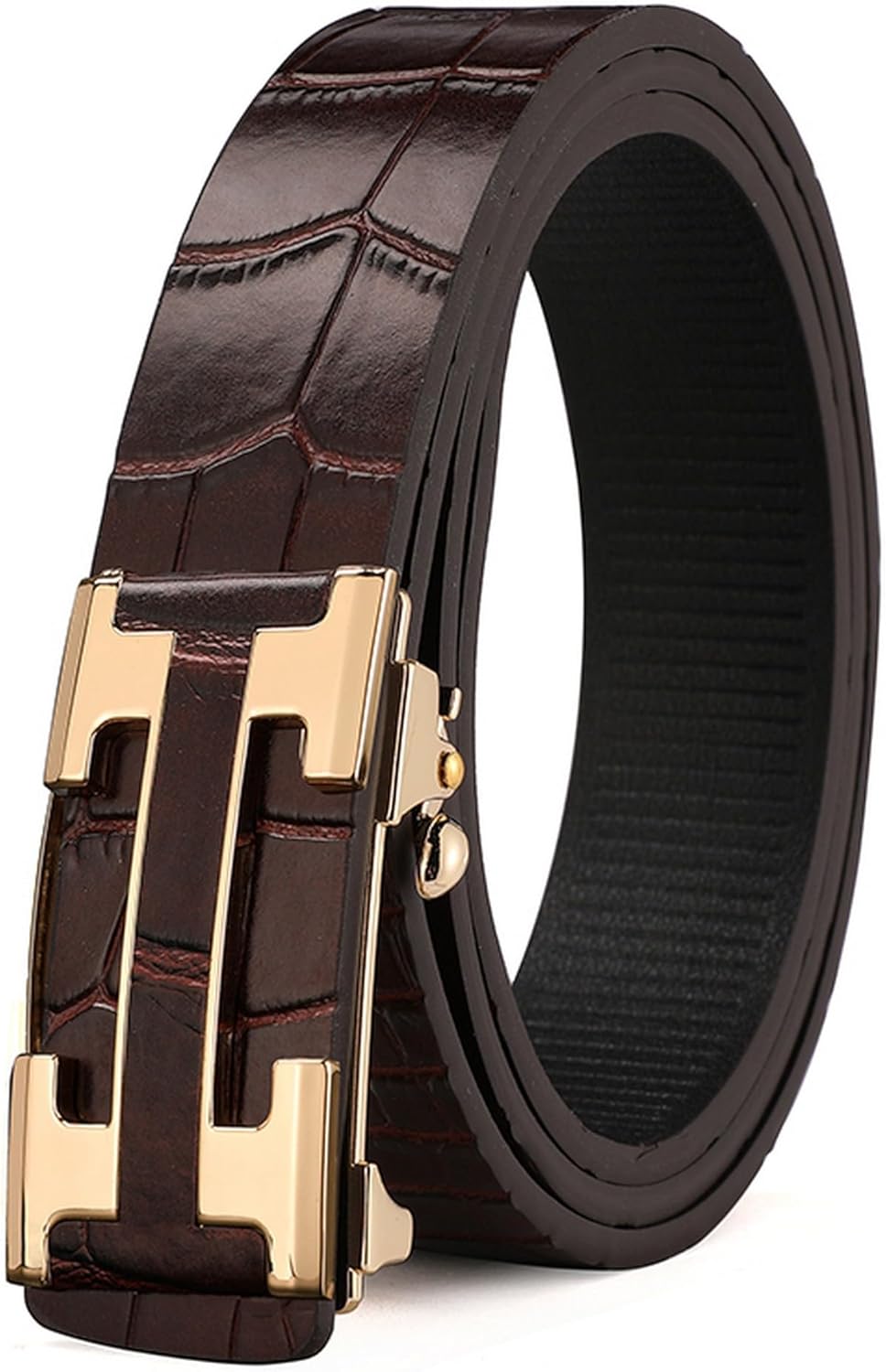 GOTOANT Men's Belt Leather Click Groove Belt Crocodile Designer Dress Casual