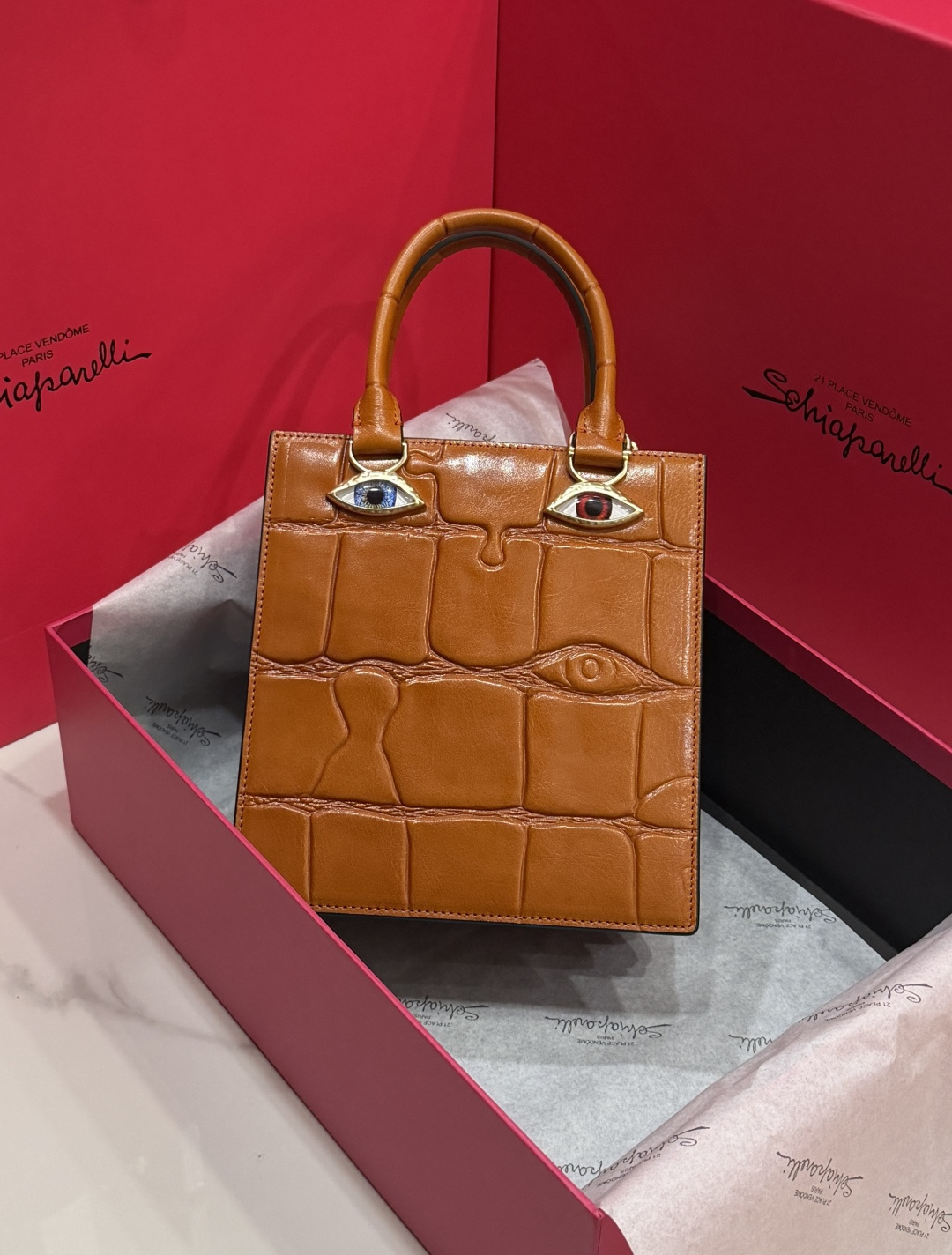 [TOP] Schiaparelli Anatomy Face Bag 20x19x9cm - Brown - 711 Luxury